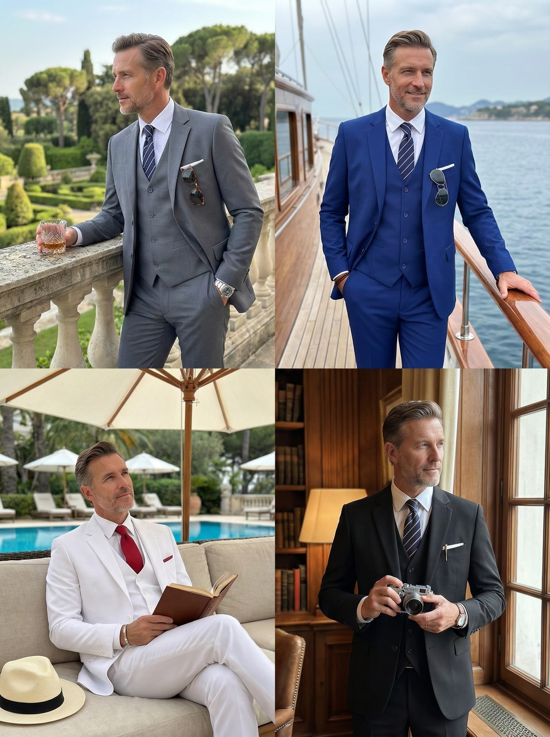 Furuyal Conjunto de traje ajustado de 3 piezas para hombre, dos botones, boda, negocios, esmoquin, chaqueta, chaleco, pantalones con corbata
