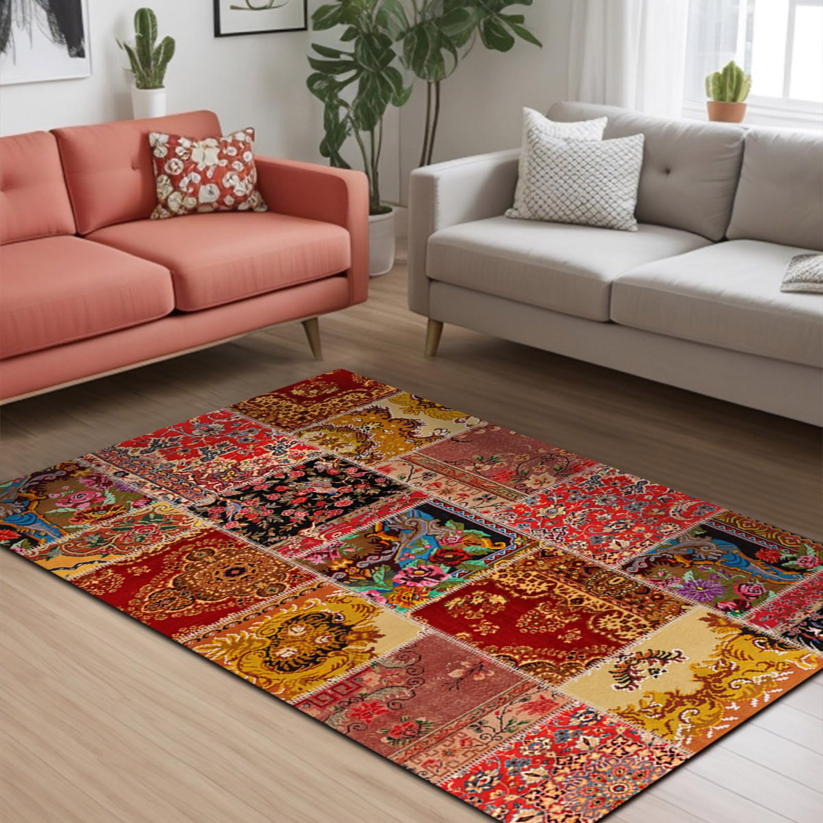 Bamyum Trunk Printed Carpet Chenille Print Machine Made 160 X 230 Cm, Machine Washable Carpet Living Room, Vintage Carpet Bedroom, Antibacterial Anti-Slip Underlay Kitchen Green Carpet