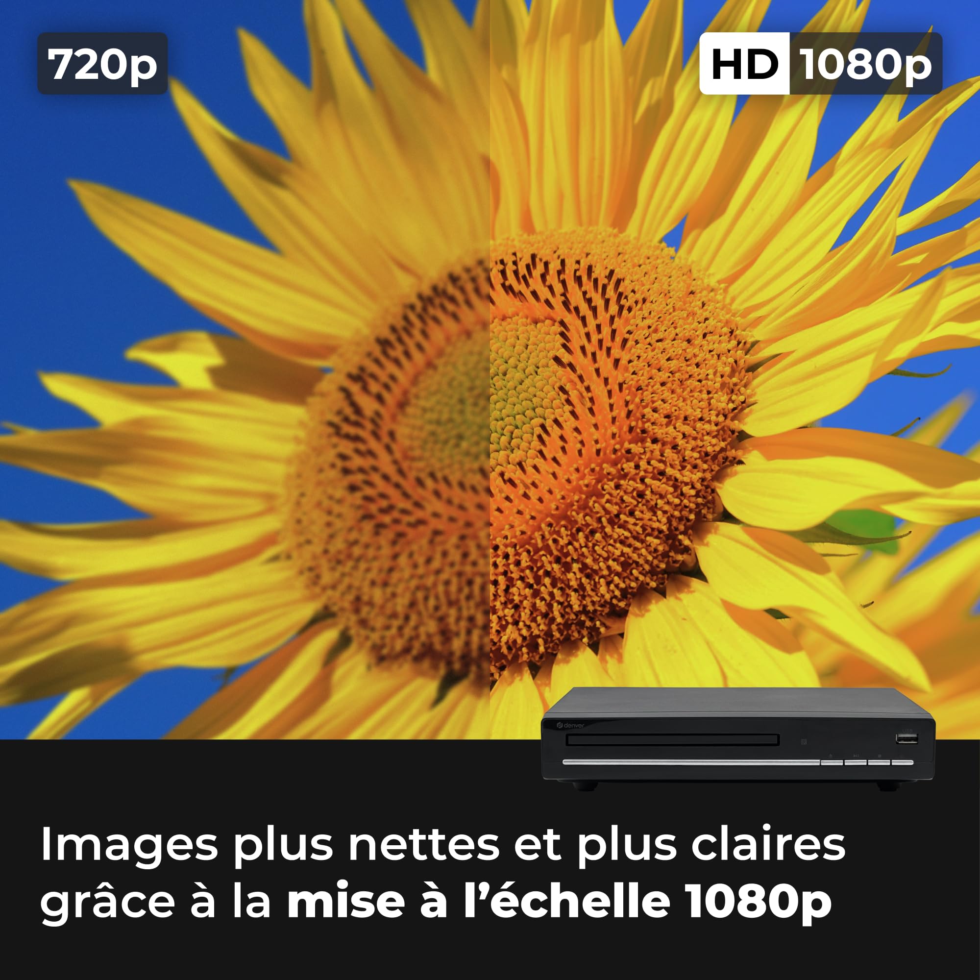 Denver DVH-7787MK3 Lecteur DVD HDMI 1080p, USB, SCART, coaxial, Multi-région, Lecture DVD/CD/MP3/JPEG, Noir