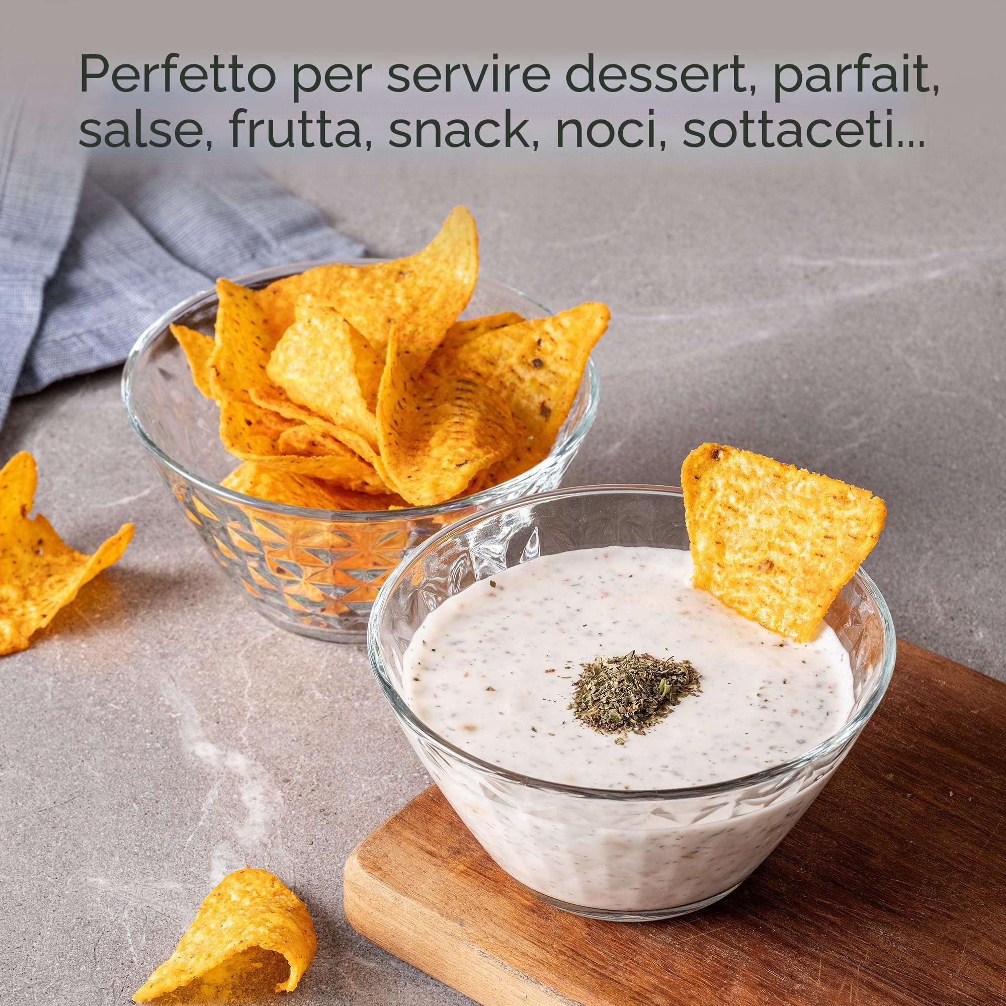 CRYSTALIA Ciotola Premium Impilabile in Vetro 330ml Senza Piombo - Coppe Gelato, Bicchieri da Dessert, Ciotola per Budino, Tazza da Immersione, Coppette Vetro