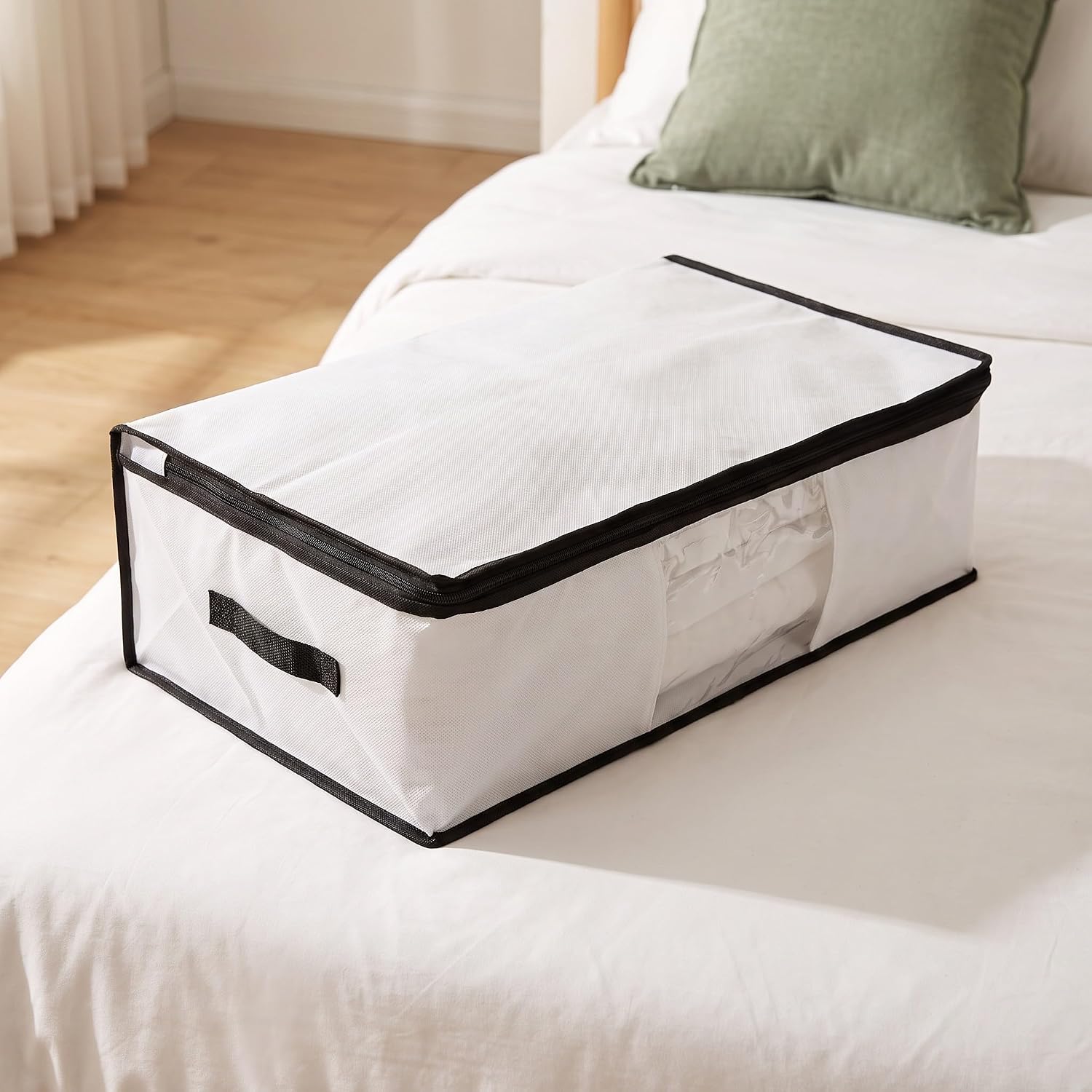 2pcs White Medium Non Woven Fabric Zipper Storage Bag with Window