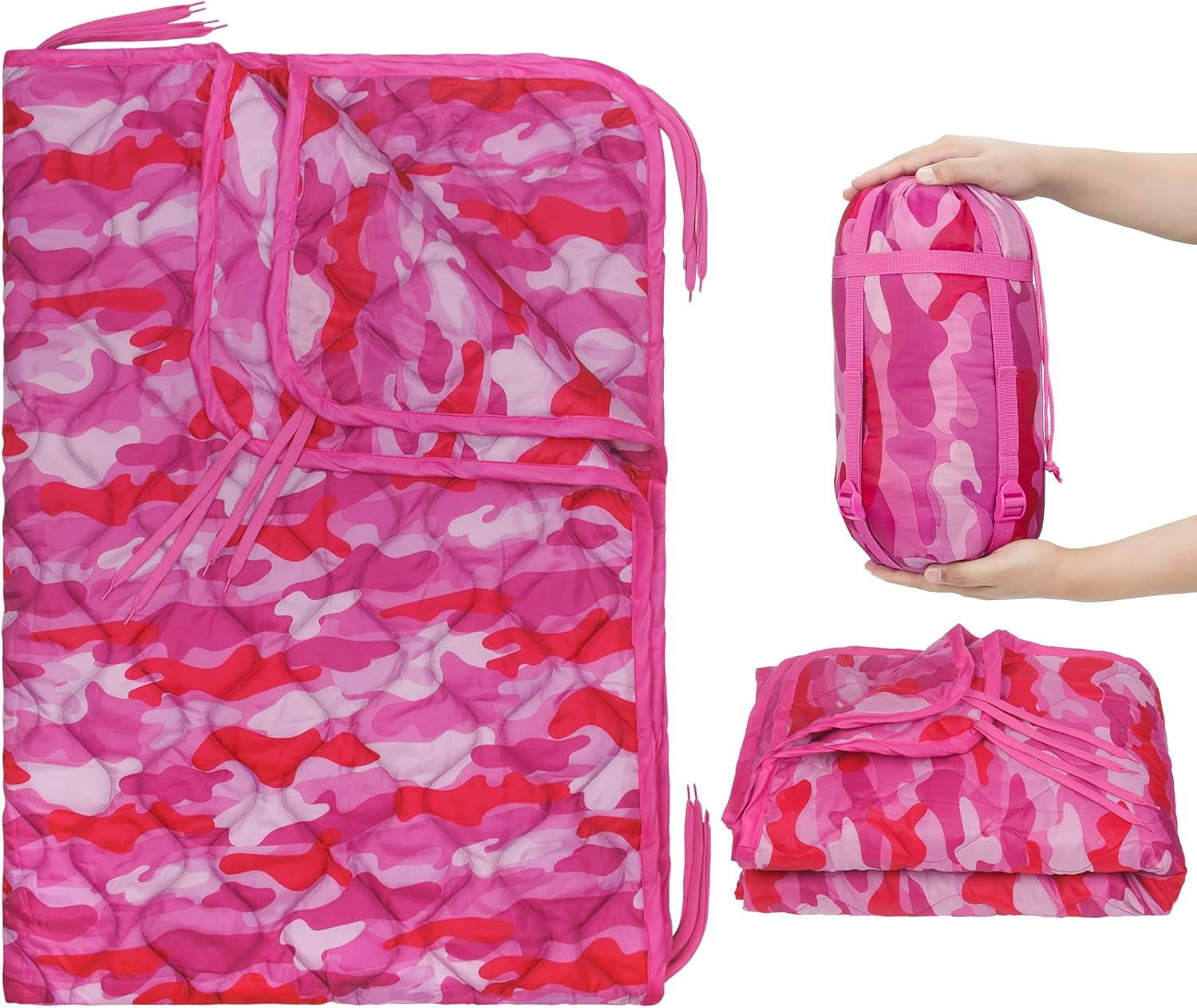 Mirzoyan Woobie Blanket, Military Poncho Liner Camo Insulated Camping Woobie Blanket for Outdoor Hiking (Pink with Zipper)