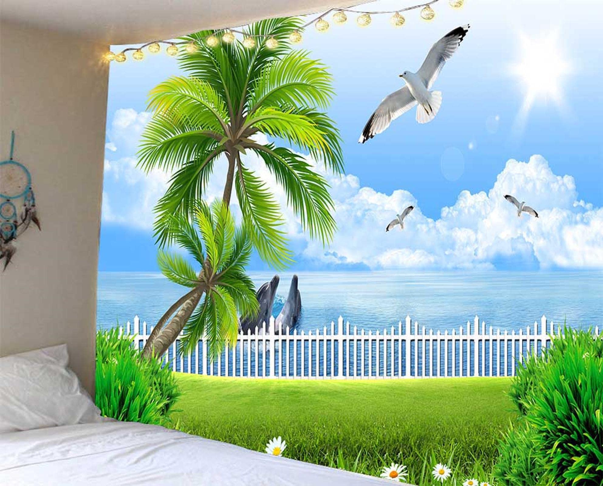 Tapiz Hermosa Cueva Cascada Tapiz Impreso Playa Paisaje Pared Hippie Tapiz Poliéster Tela Hotel Decoración del Hogar Alfombra Alfombra Techo LintM(150x130cm) Tapestry7