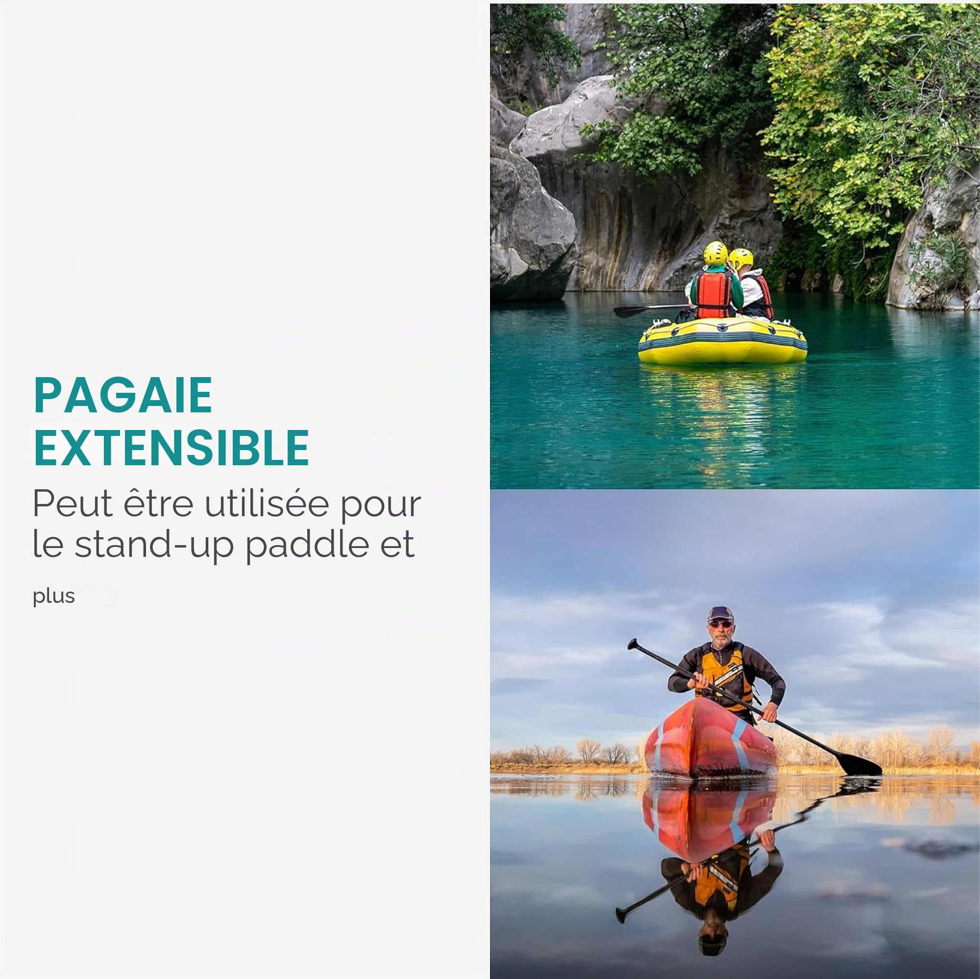 Navaris Pagaie télescopique – Rame Extensible Entre 162-215 cm Longeur – pour Kayak canoé Bateau Gonflable Paddle Planche de Surf