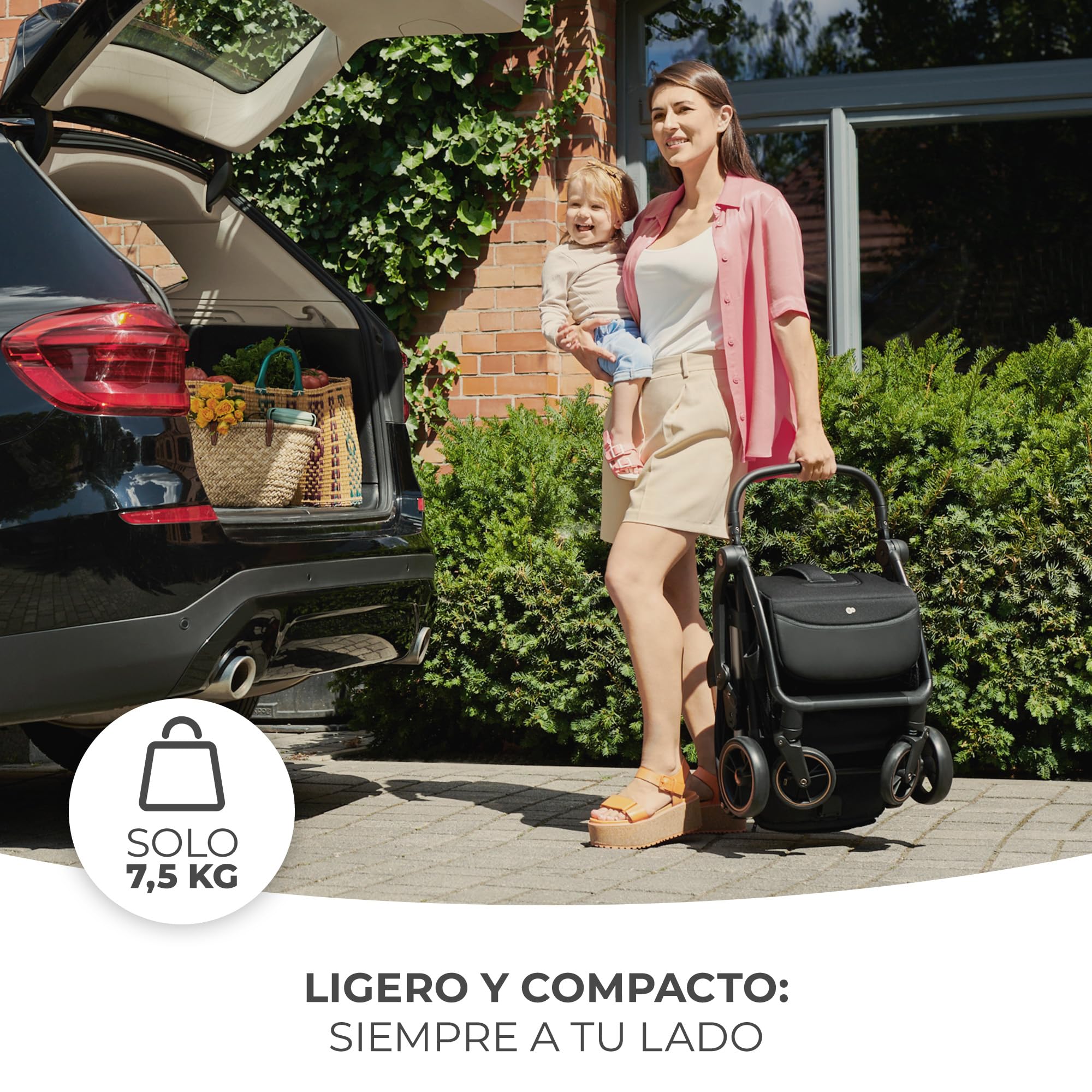 Kinderkraft APINO Silla de Paseo bebé, Carrito, Carro bebé, AUTO FOLDING, Plegado Automático, Posición reclinada, Posición Tumbada, Ligero, 7,5g, Impermeable, Carga Máxima 24 kg, Negro