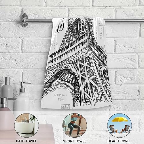 Miniatura 6 de Kigai Paris - Juego de 2 toallas de baño de la torre Eiffel, altamente absorbentes, toallas de mano suaves, 2 paños de lavado, toalla para la punta