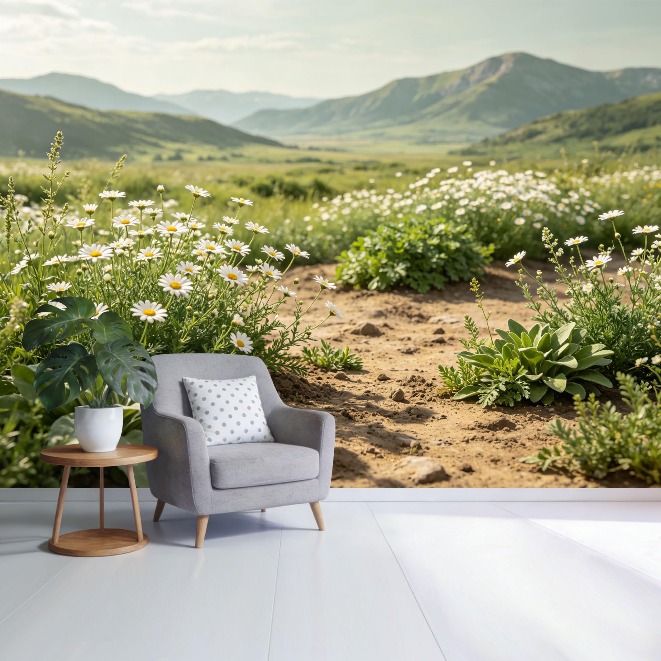 Custom Size Wall Mural Mountain Meadow Landscape Daisy Wildflower Field Nature Scene SelfAdhesive Wall Fabric Removable Wallpaper for Home Office Decor