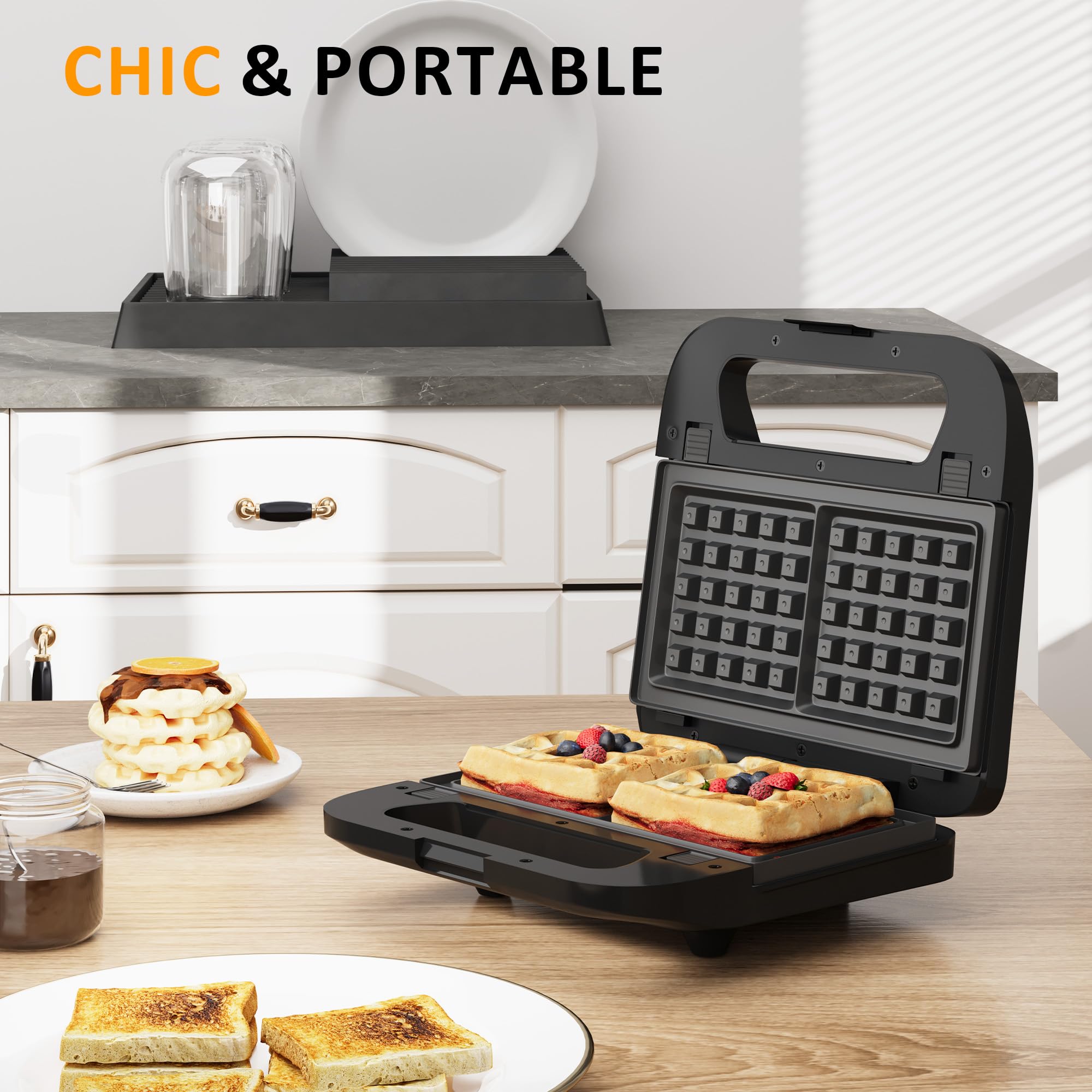 3 in 1 Electric Sandwich Maker, Panini Press Grill and Waffle Iron Set, Grill and Sandwich Press with Removable Non-Stick Plates, Indicator Lights & Cool Touch Handle, 750W, Black