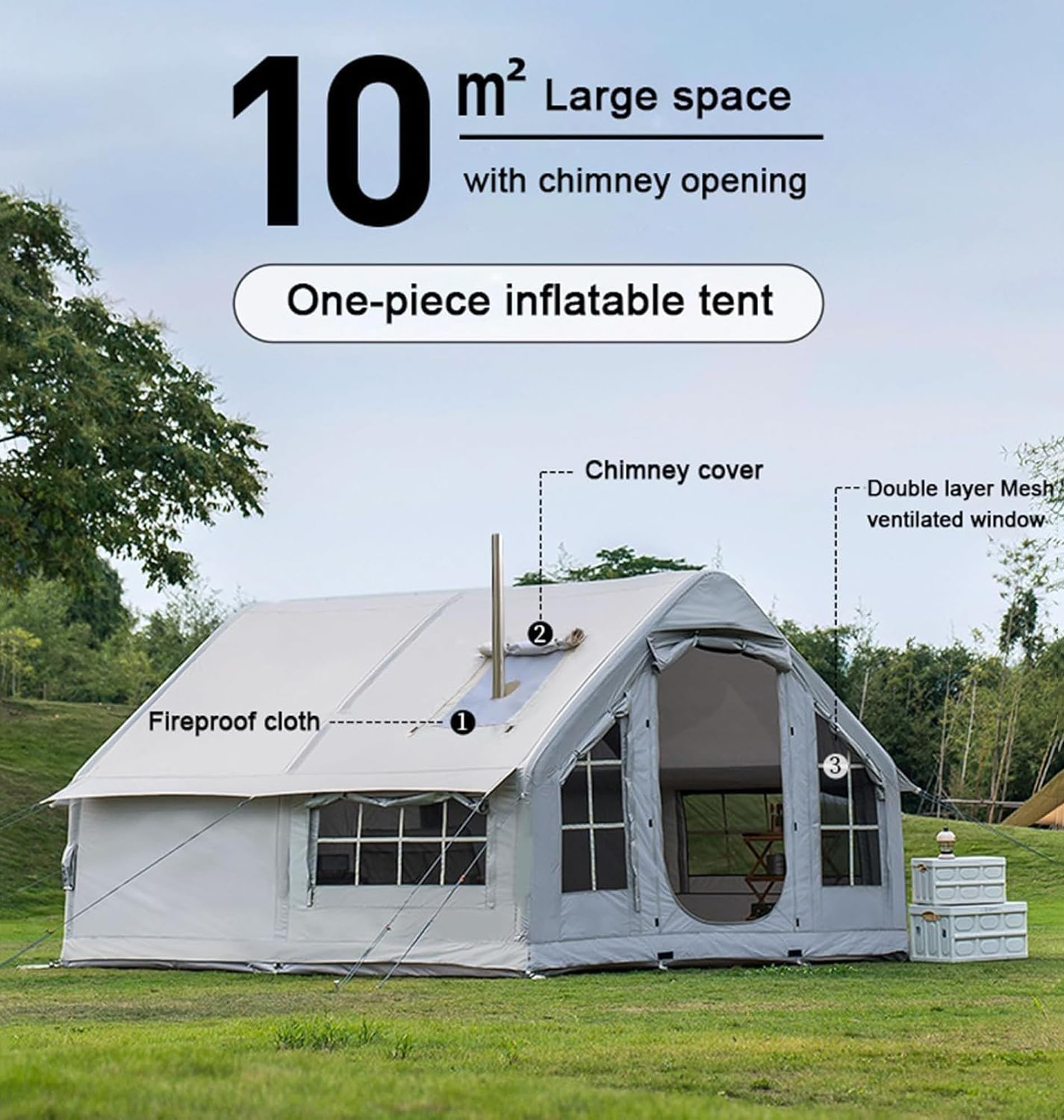 8 Personas Tienda De Campaña Hinchable, Tienda De Campaña Inflable Grande Carpa Familiar De La Casa De Aire, Tenda Campismo Montaje Rapido para Exteriores con Apertura De Chimenea Y Claraboya