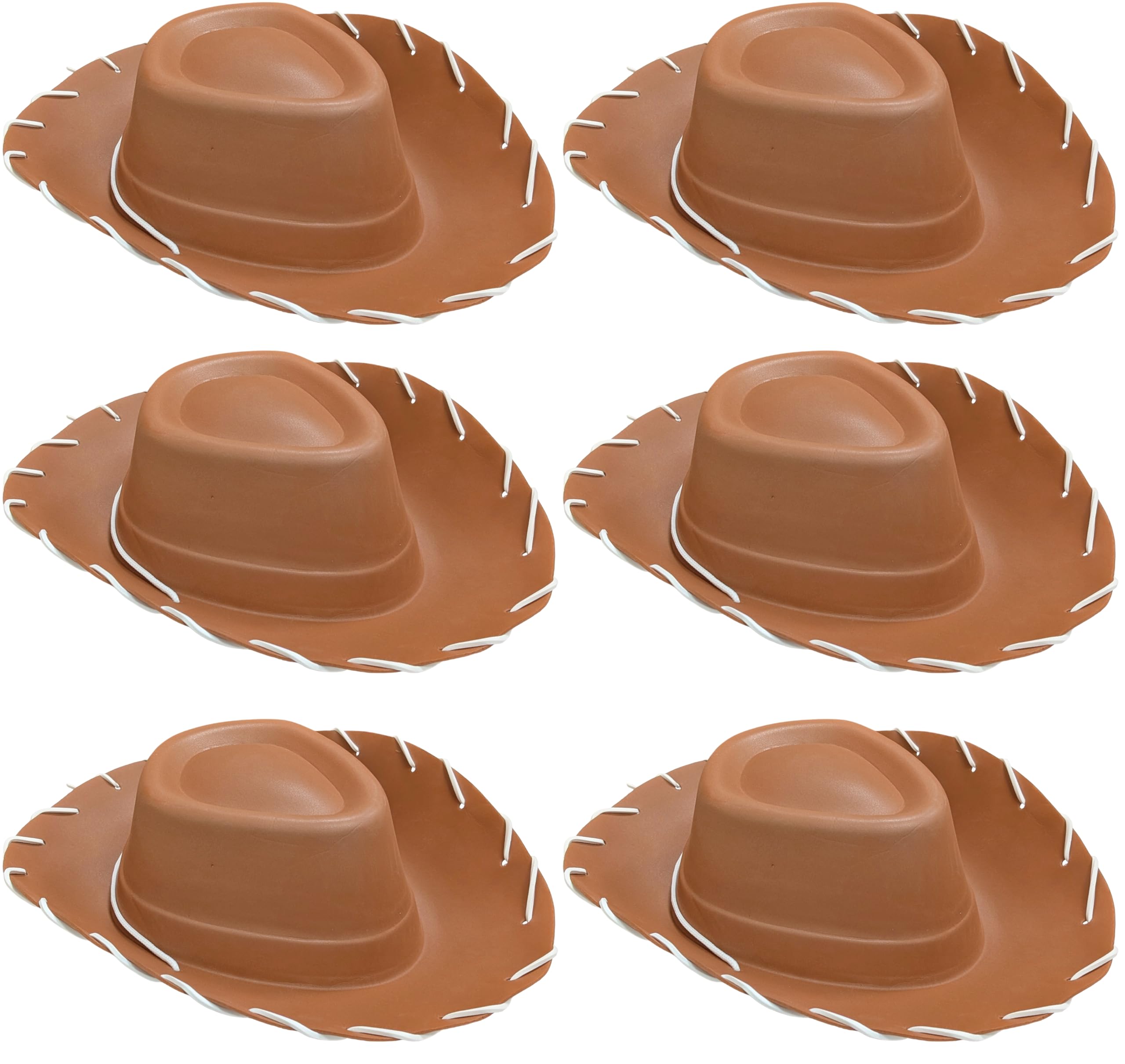 6 x Adults Brown Cowboy Hat for Men & Women – EVA Foam Western Fancy Dress Accessory – Unisex Costume Hat for Wild West, Cowgirl, Cowboy, Woody Outfit, Parties & Events – Group Costume Multi Pack Bulk