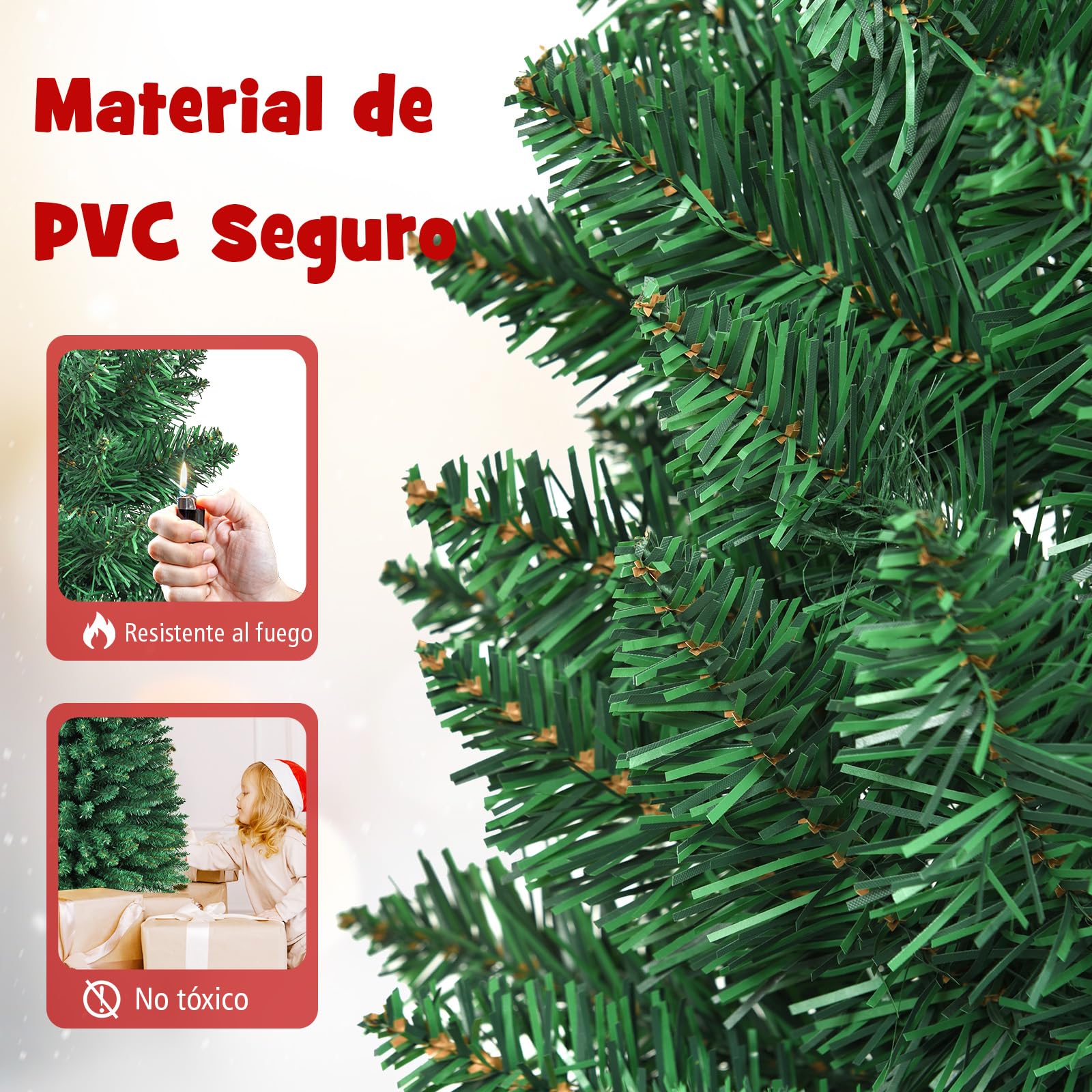 GYMAX Árbol de Navidad Slim 150/180/210/240/270 cm, Estrecho y Alto, con 220/400/700/1000/1500 Ramas de PVC ignífugo, Árbol Artificial con Soporte de Metal, para el Hogar, Tienda, Oficina (270cm)
