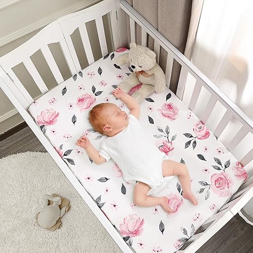 Miniatura 23 de PHF Juego de sábanas suaves para moisés, paquete de 2 sábanas sedosas y transpirables para bebé niña, ajuste universal para la mayoría de colchones