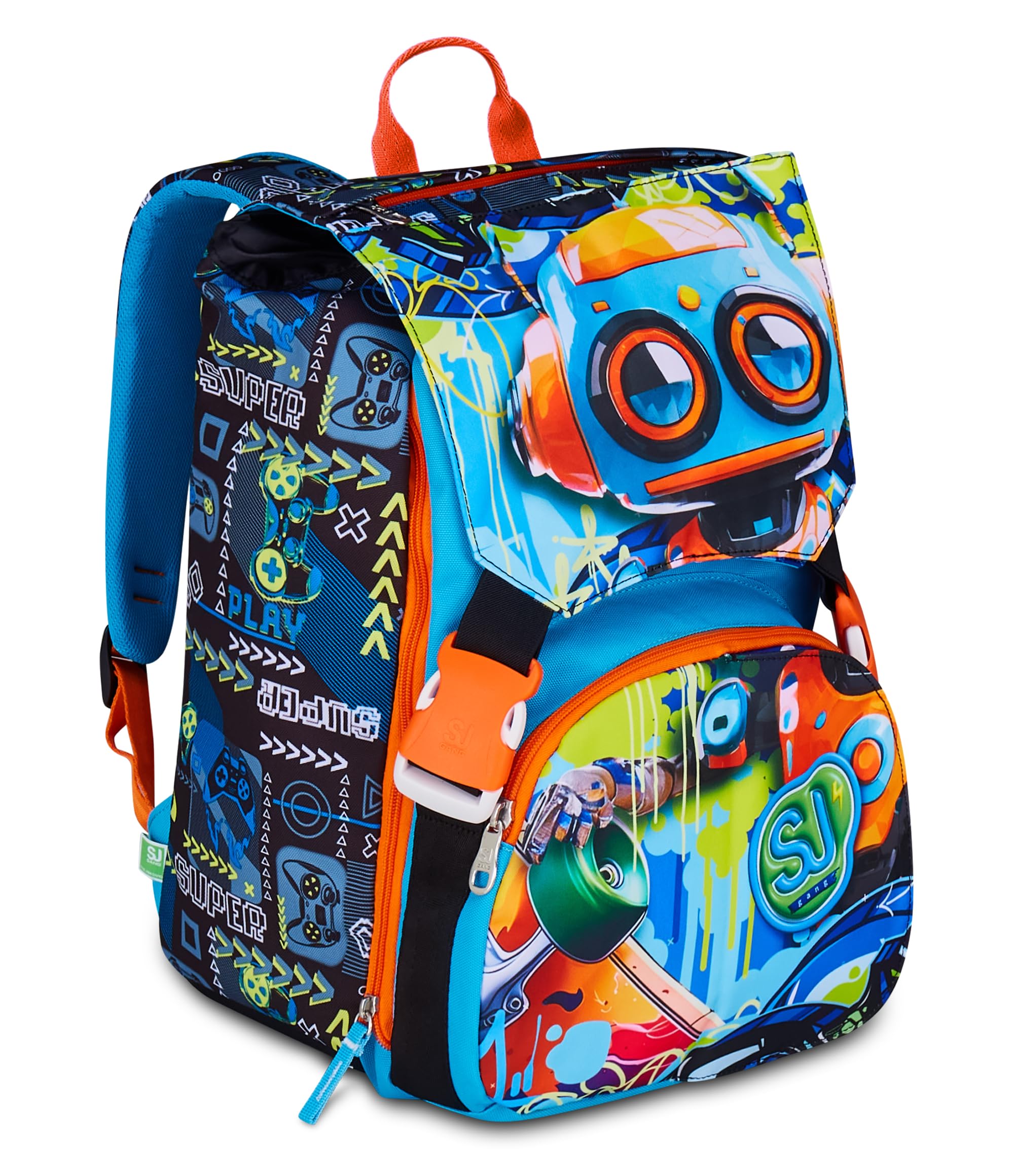 SJ GANG STYLE JAM GANG Zaino Doppio Scomparto Estensibile, Blu, Maxi Capienza, Schienale Preformato, Bambino, Scuola Elementare