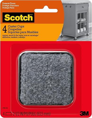 Scotch Caster Cups SP906-NA, fieltro cuadrado gris 2.5 pulgadas 4/paquete, 6 paquetes por interior