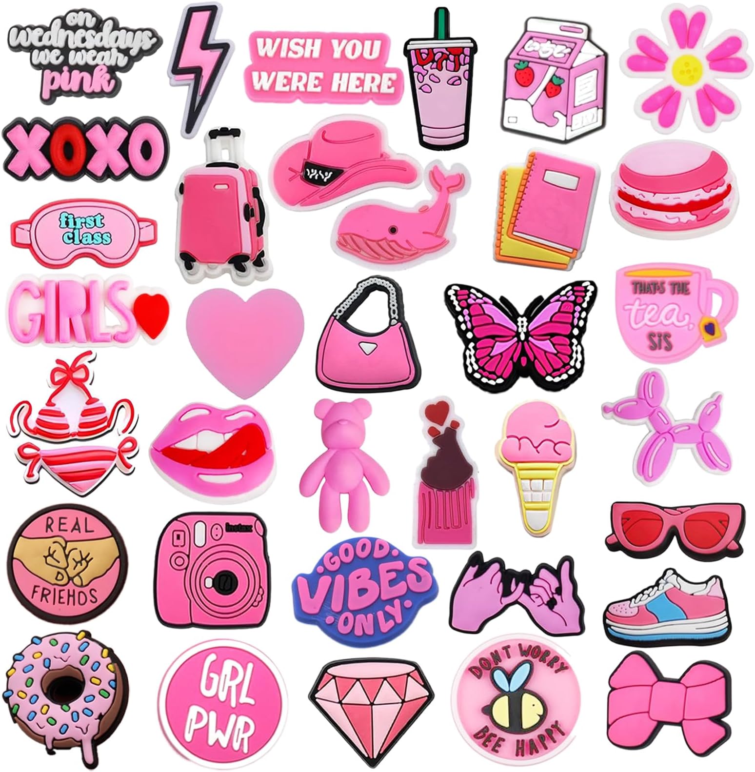 Biendo35 PCS Pink Shoe Charms for Girls Women, Aesthetic Shoe Decoration Charms for Clog Slides Sandals, Pink Party Favors