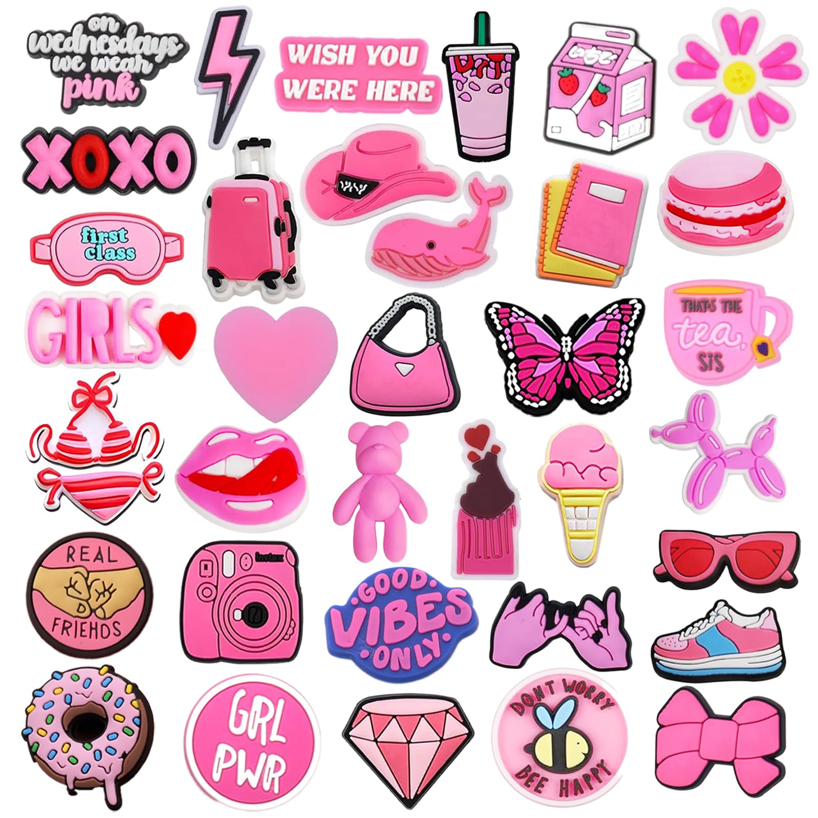 Biendo35 PCS Pink Shoe Charms for Girls Women, Aesthetic Shoe Decoration Charms for Clog Slides Sandals, Pink Party Favors