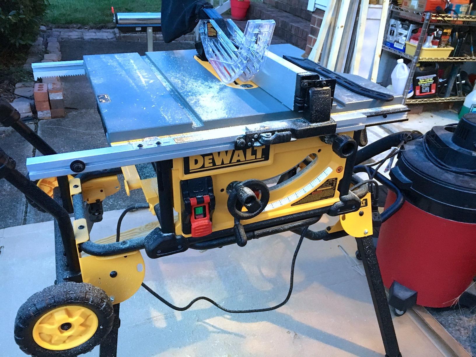 DeWalt DWE7491RS table saw on rolling stand