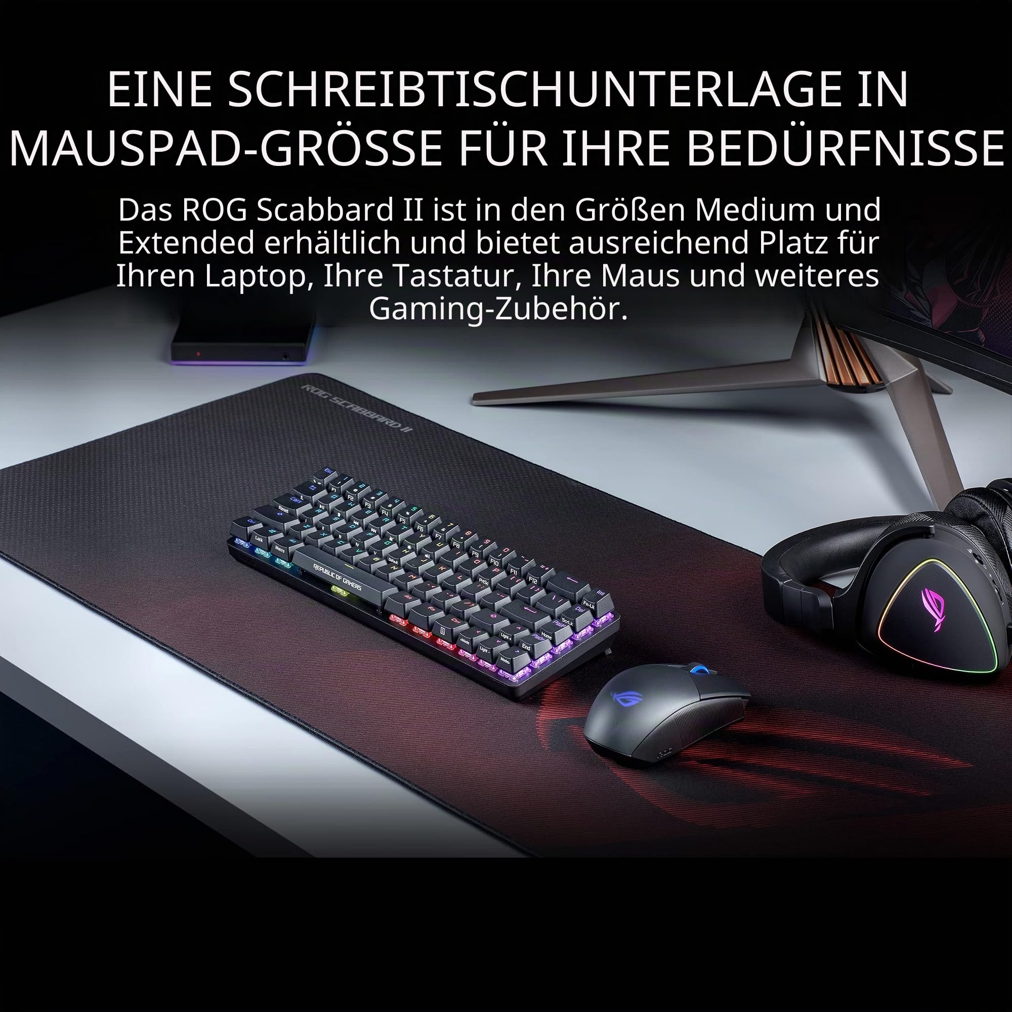 ASUS ROG Scabbard II Gaming-Mauspad | Nanotechnologie Smooth Glide Tracking | Schutzbeschichtung für Wasser, Öl, staubabweisende Oberfläche | Anti-ray Flachnähte Kanten | rutschfeste Gummibasis
