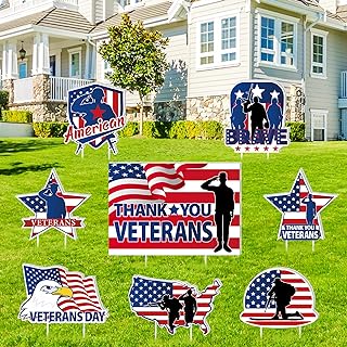 Whaline 8Pcs Happy Veteran's Day Yard Sign with 16Pcs Stakes Thank You Veterans Yard Decor American Flag Yard Decorations for Veterans Day Thank You Veterans Party Garden Yard Lawn Outdoor Decor