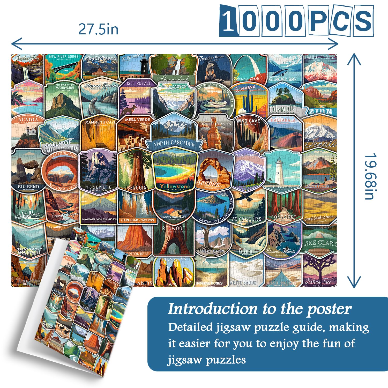 PICKFORU National Parks Puzzles for Adults 1000 Pieces and up, National Parks Stickers Puzzle Collects Yellowstone Yosemite Zion Glacier, National Park Poster Jigsaw Puzzles as Home Decor - Image 4
