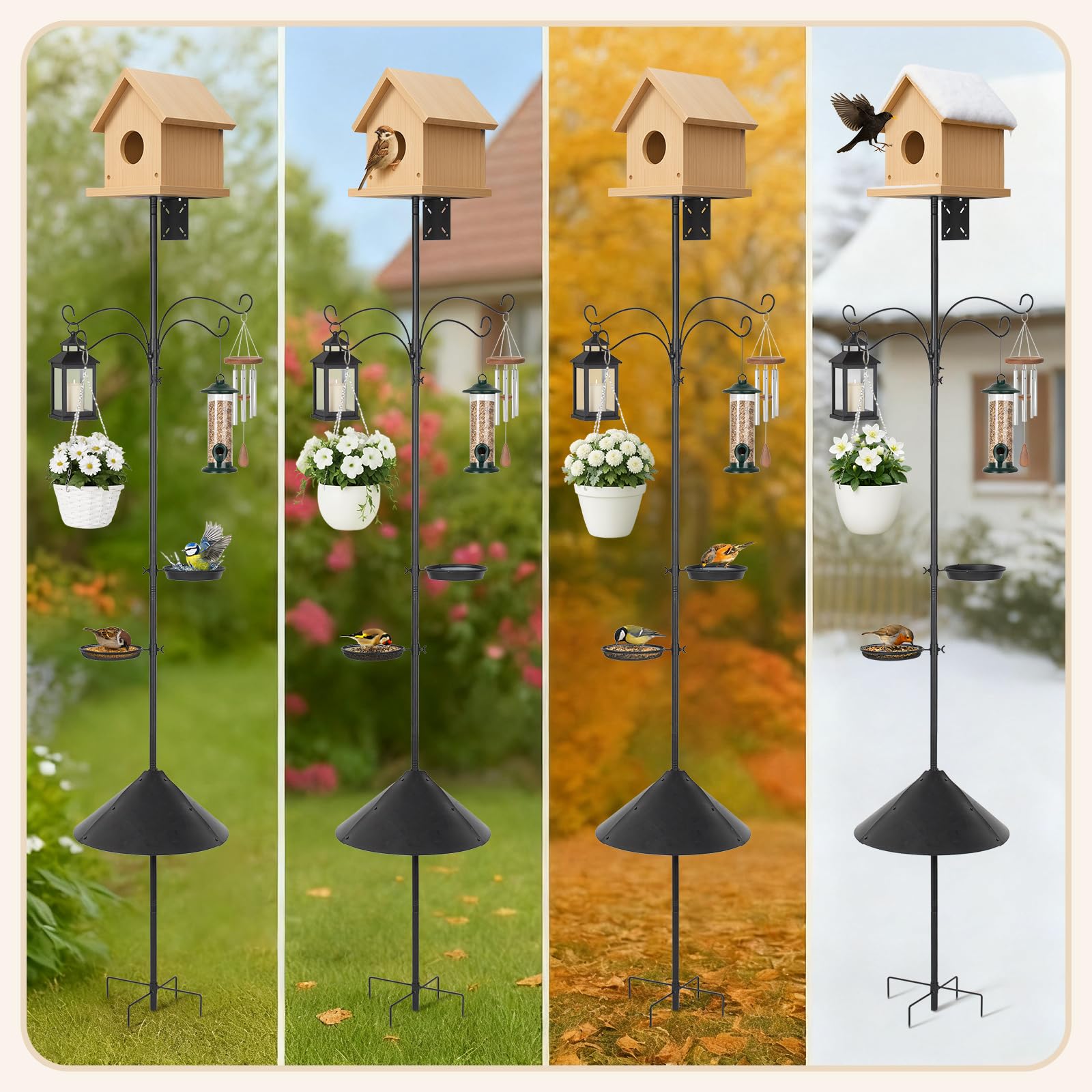 Todeco Crochet de Berger de Jardin, 233cm Crochet de Jardin Réglable en Métal, avec 4 Crochets, 2 Palettes, Garde-rat, Support de nichoir, Suspension Extérieur pour Lanterne, Lumineuse, Plantes