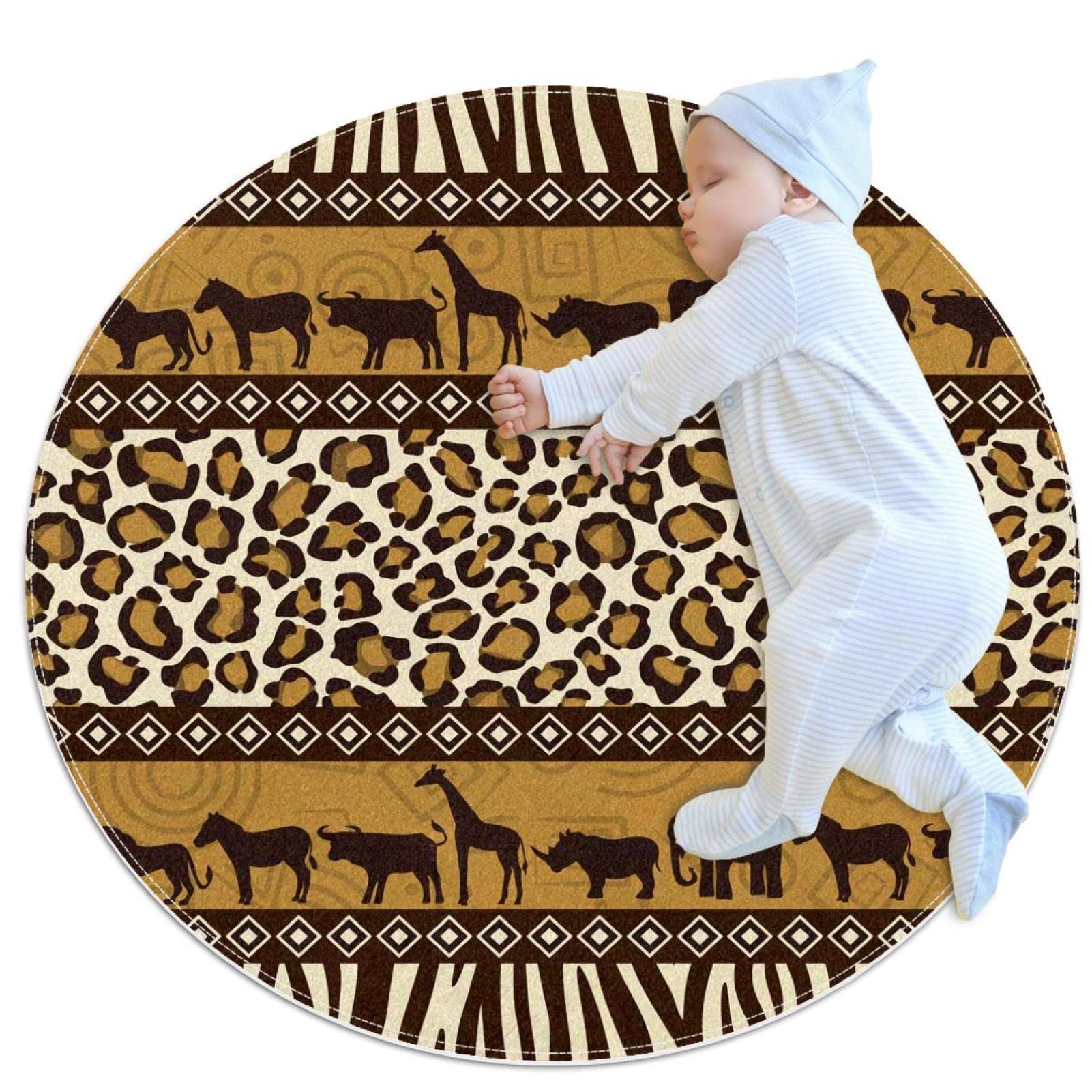 Tapis de jeu pour enfants rond motif animaux savane léopard girafe 80x80 cm