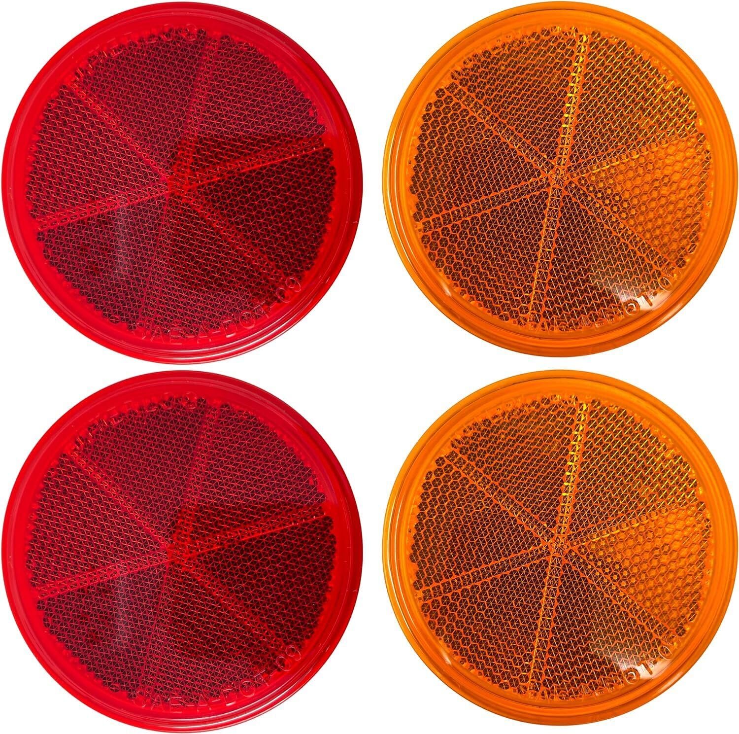 All Star Truck Parts Class A 3" Round Reflector Strong Stick-on - RED/AMBER for Trailers, Trucks, Automobiles, Mail Boxes, Boats, SUV's, RV's, Industrial Applications (2x Red + 2x Amber)