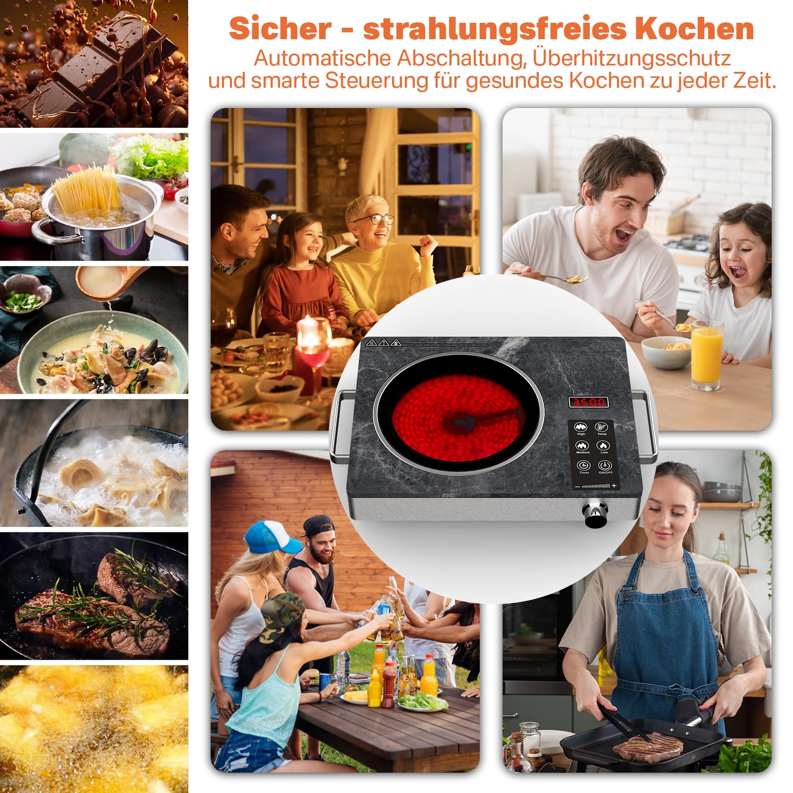 3500W Einzelkochfeld Infrarot Keramikplatte Kompakt Sicherheitsfunktionen