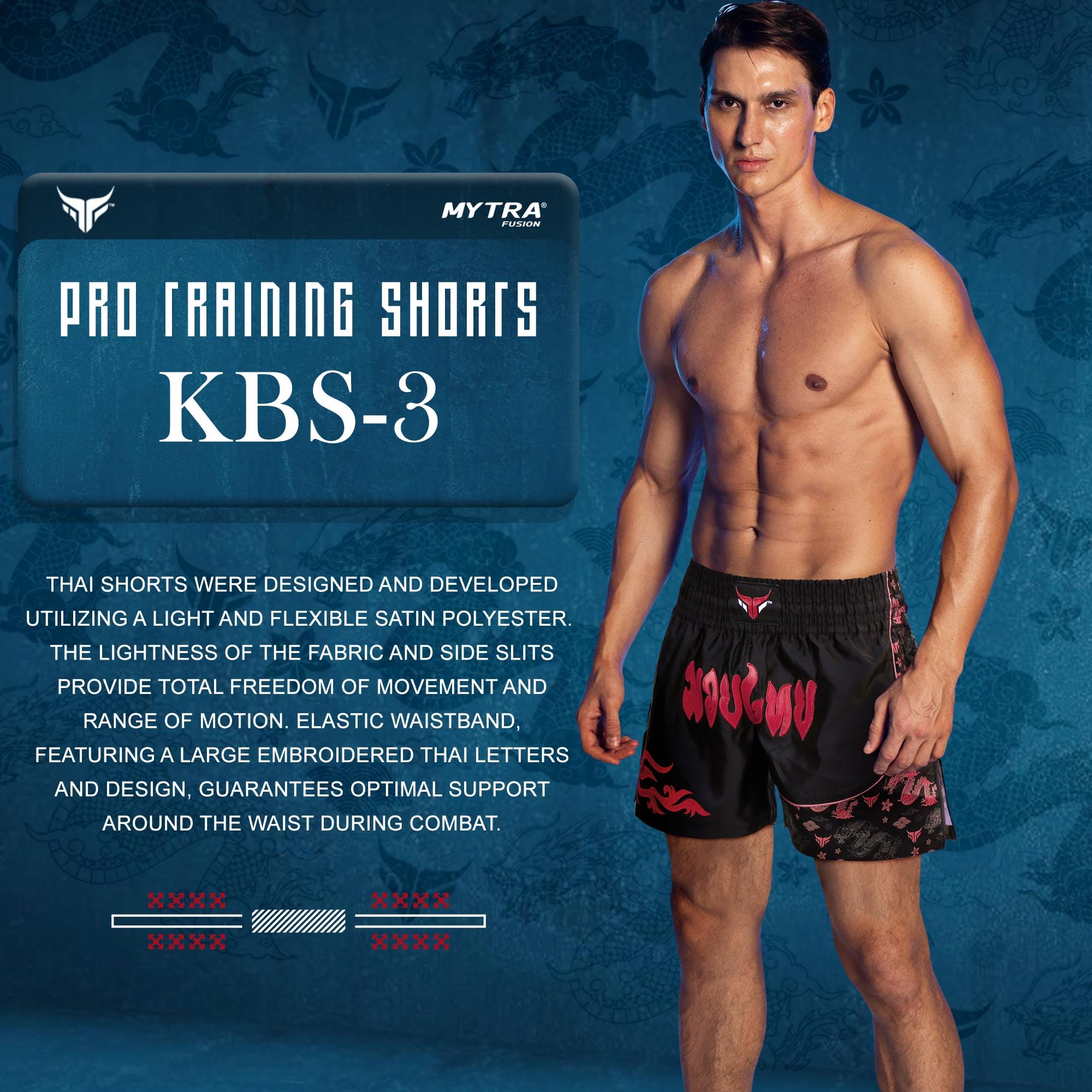 Mytra Fusion Shorts de Kickboxing para Hombre Slim Fit Short Length – Pantalones Cortos Muay Thai para MMA, Grappling, Artes Marciales y Combate en Jaula