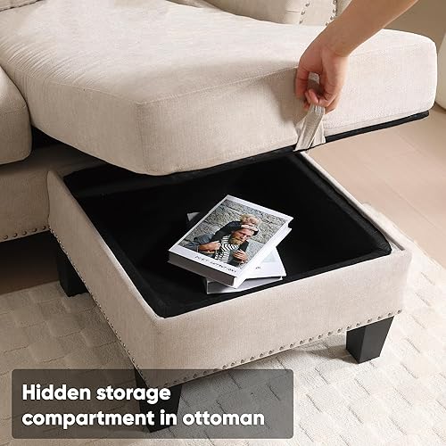 Miniatura 3 de JOYBASE Sofá modular en forma de L con diván reversible moderno de 4 plazas con otomana de almacenamiento para sala de estar, oficina, apartamento