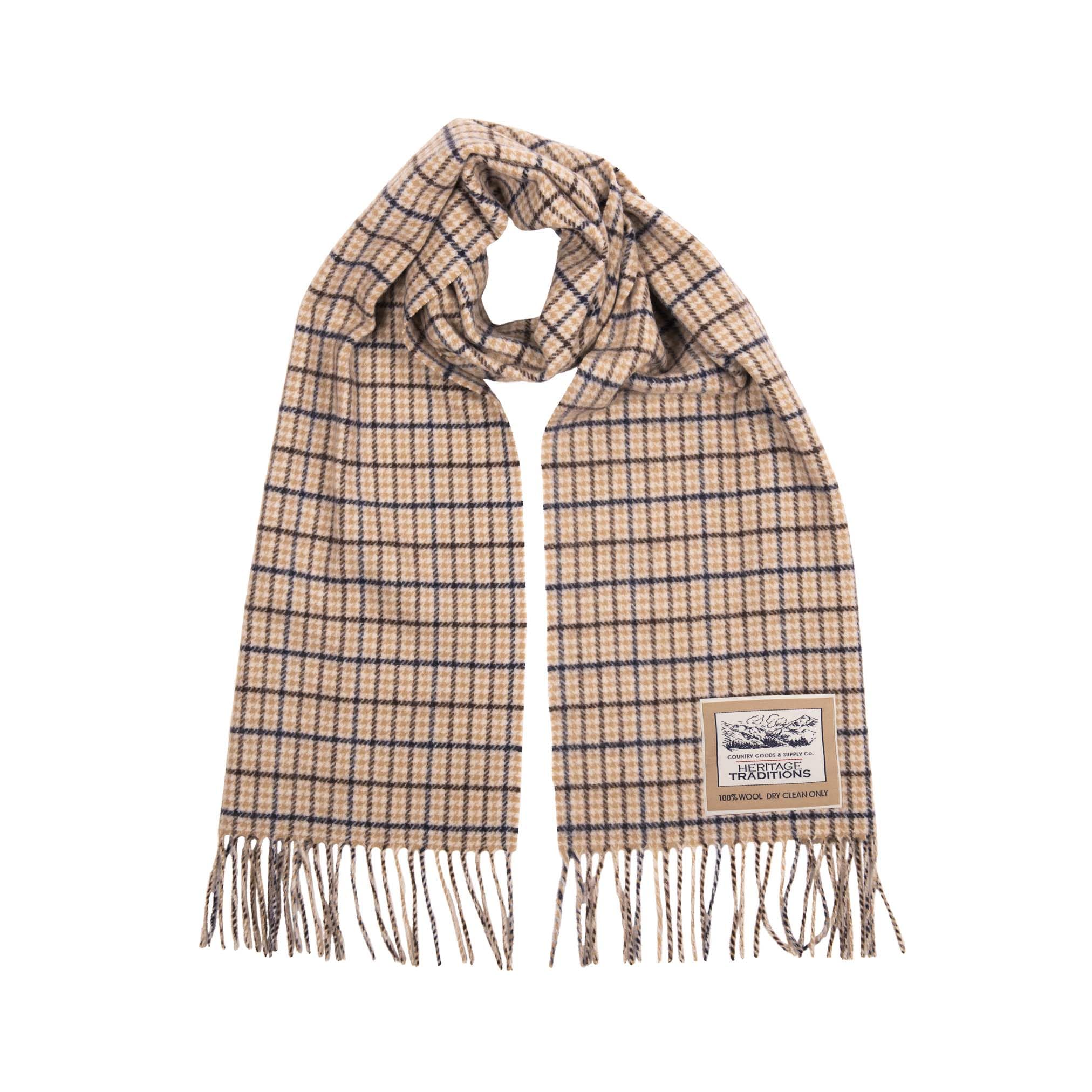 Heritage Traditions Check Wool Scarf (Navy Tan)