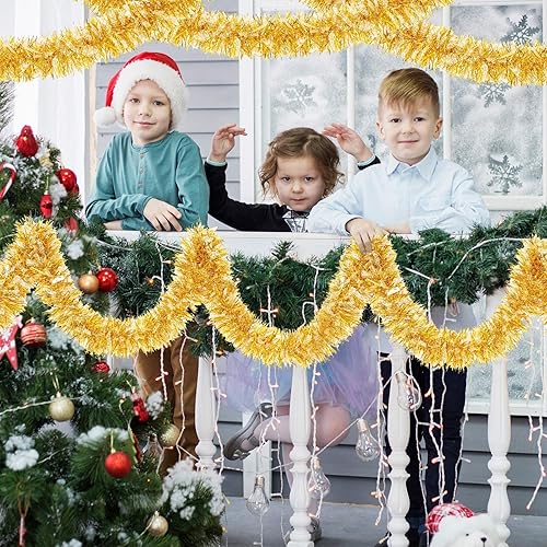 Miniatura 4 de Dilunave Guirnalda de oropel de Navidad de 40 pies de papel de aluminio metálico para decoración de árbol de Navidad, boda, cumpleaños y fiesta