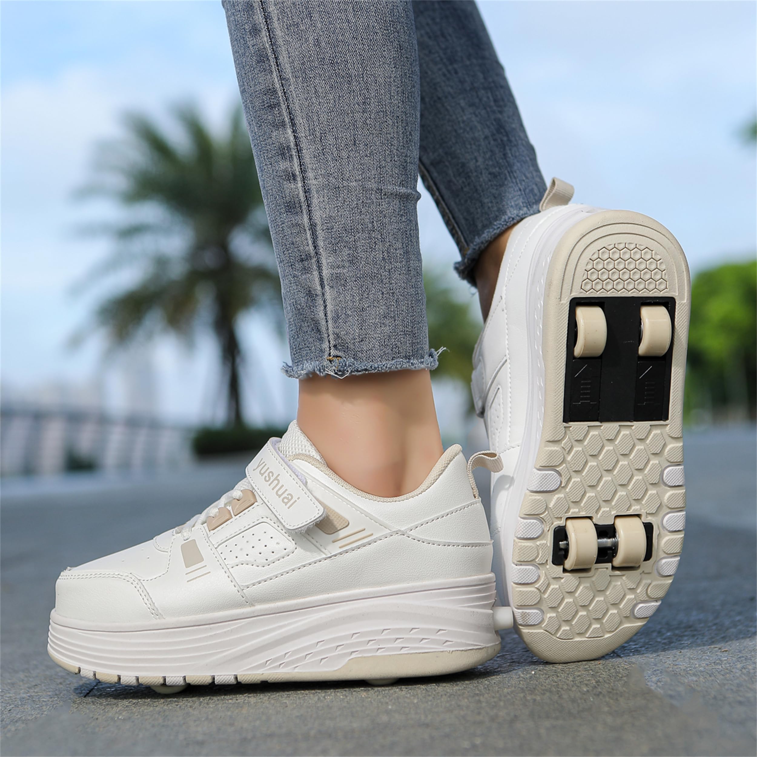 Chaussures à roulettes pour garçons et Filles - Chaussures de Sport d'extérieur avec roulettes pour Enfants, Chaussures de Skateboard Réglables avec 4 roulettes Amovibles