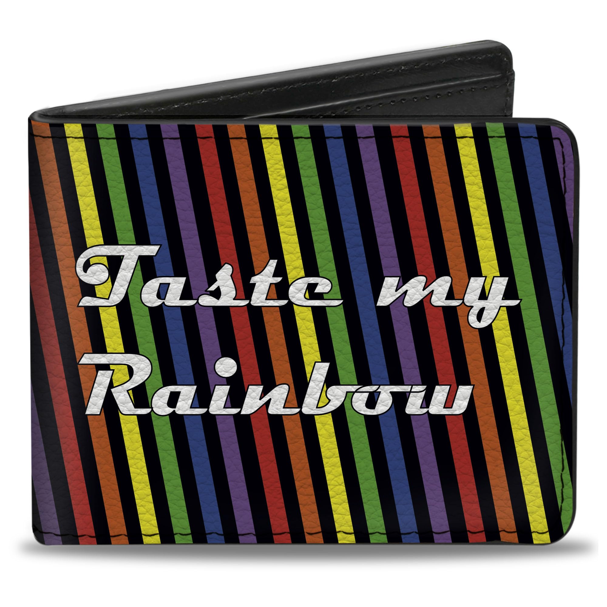 Buckle-Down Men's PU Bifold Wallet-Taste My Rainbow Black/Multi Color, Multicolor, 4.0