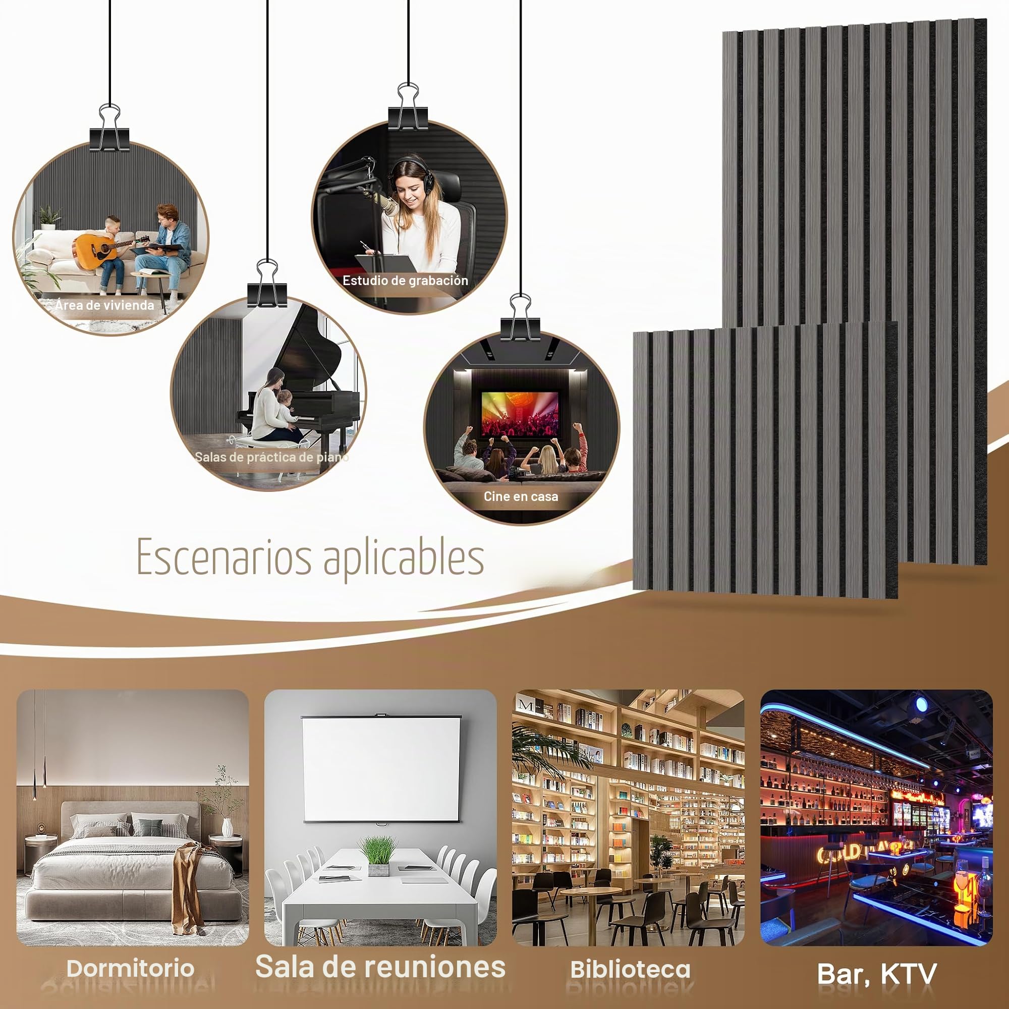 Froadp Juego de 4 paneles acústicos de pared de chapa de madera, 120 x 60 cm, revestimiento de láminas recortables, paneles acústicos de madera para salón, estudio, oficina, antracita