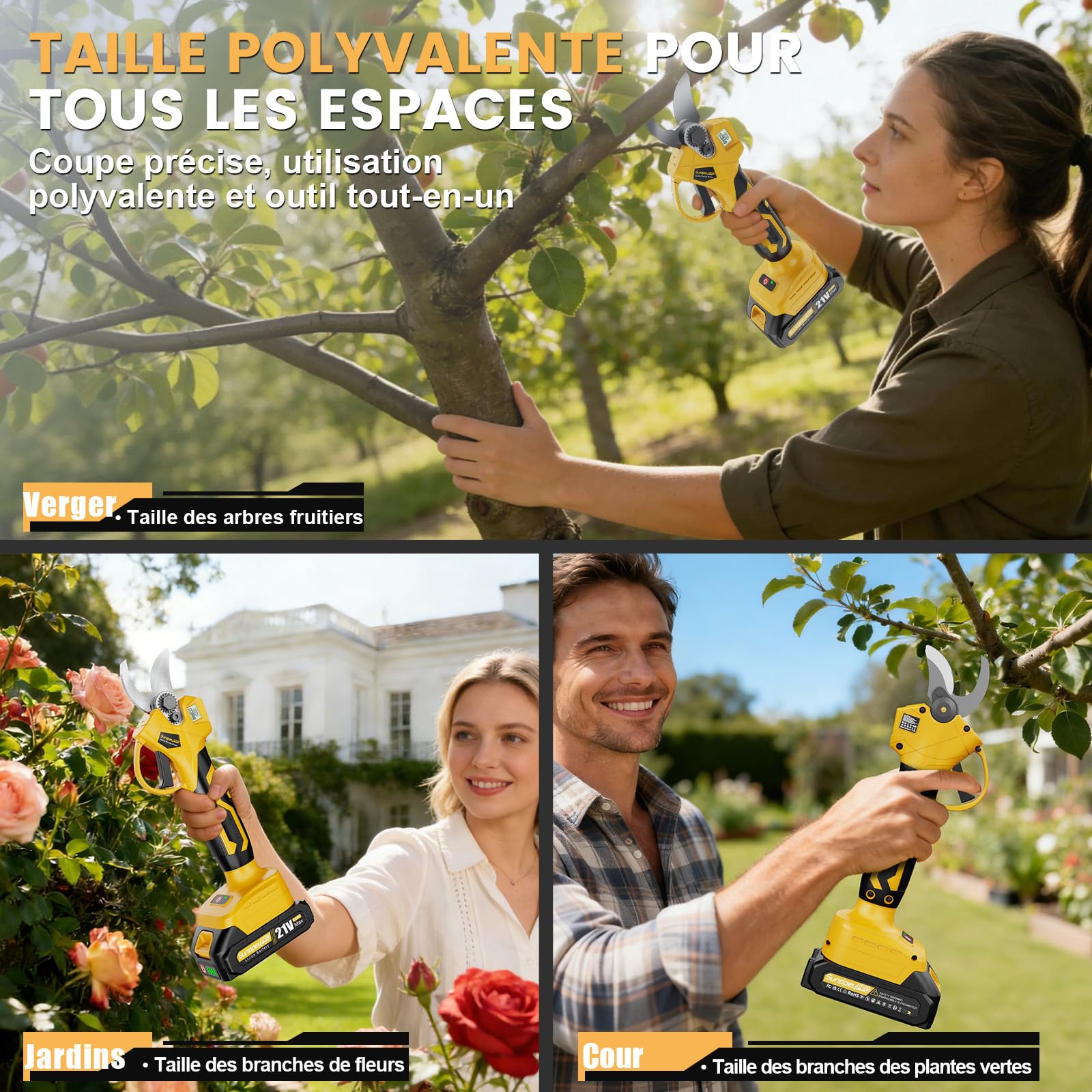 Sécateur éLectrique Sans Fil, Max 30mm Secateur Electrique avec 2 Batteries, Moteur Sans Balais, Écran LCD, Étui de Transport, Sécateur à Batterie pour Jardin Verger Branches D'Arbres Parcs