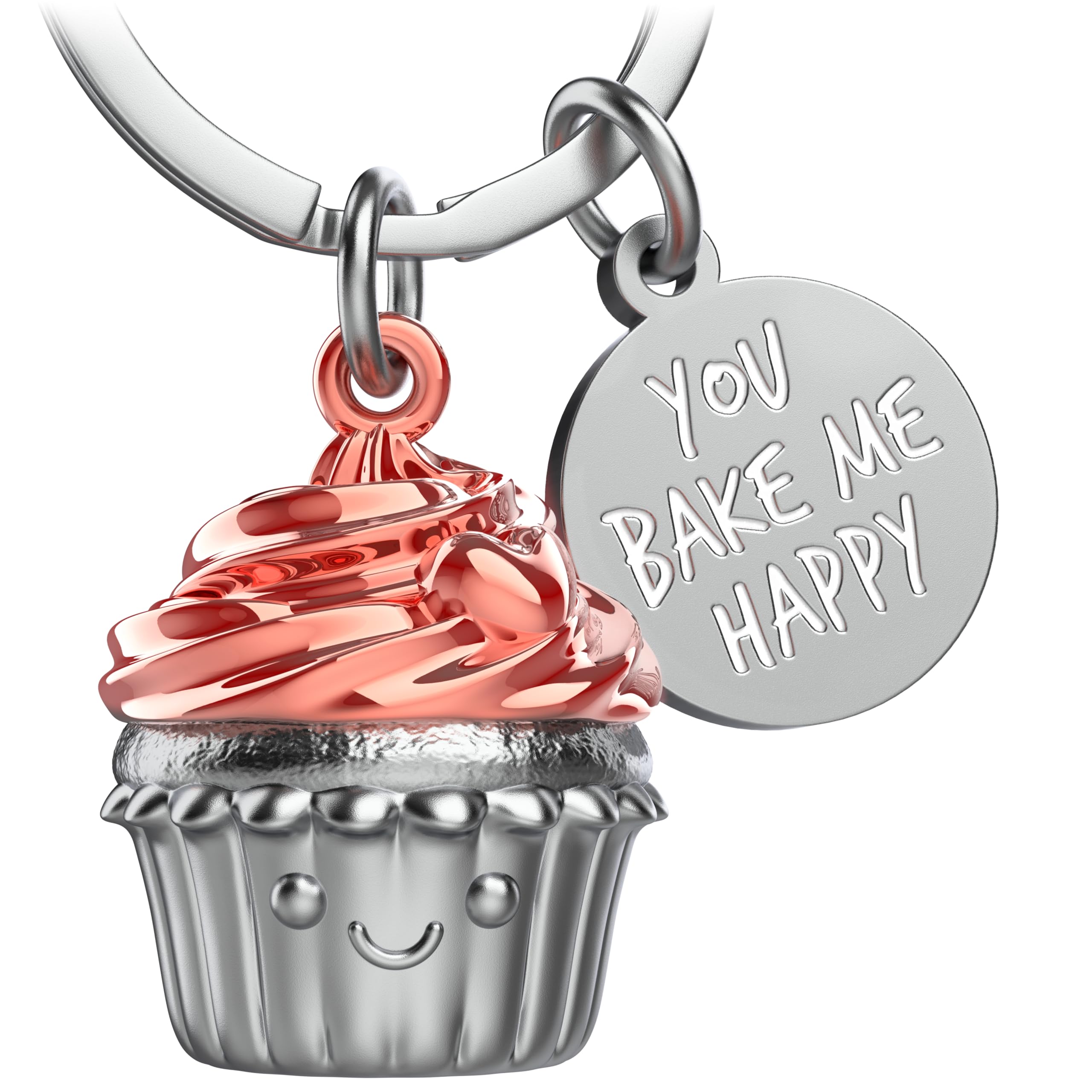Fabach Women's Rose Gold Cupcake Keyring Sweety With Engraving - Muffin Tart Lucky Charm For Best Friend Or Partner - Love Gift - You Bake Me Happy