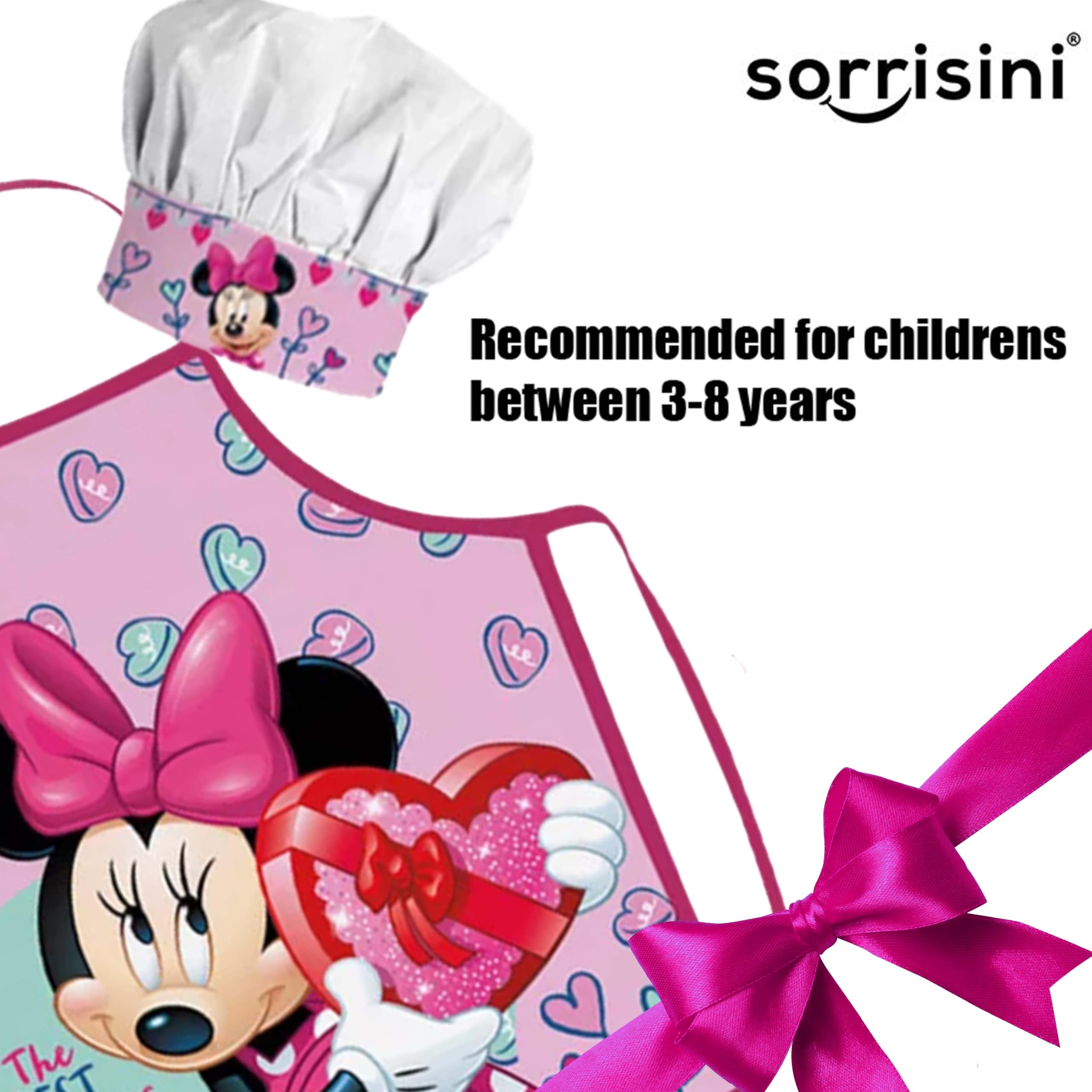 Set Chef Bambino, Grembiule da Cuoco per Bambini, Cappello Chef Bambino, Vestito Cuoco Bambino, Grembiule e Cappello Regolabile per dipingere Minnie