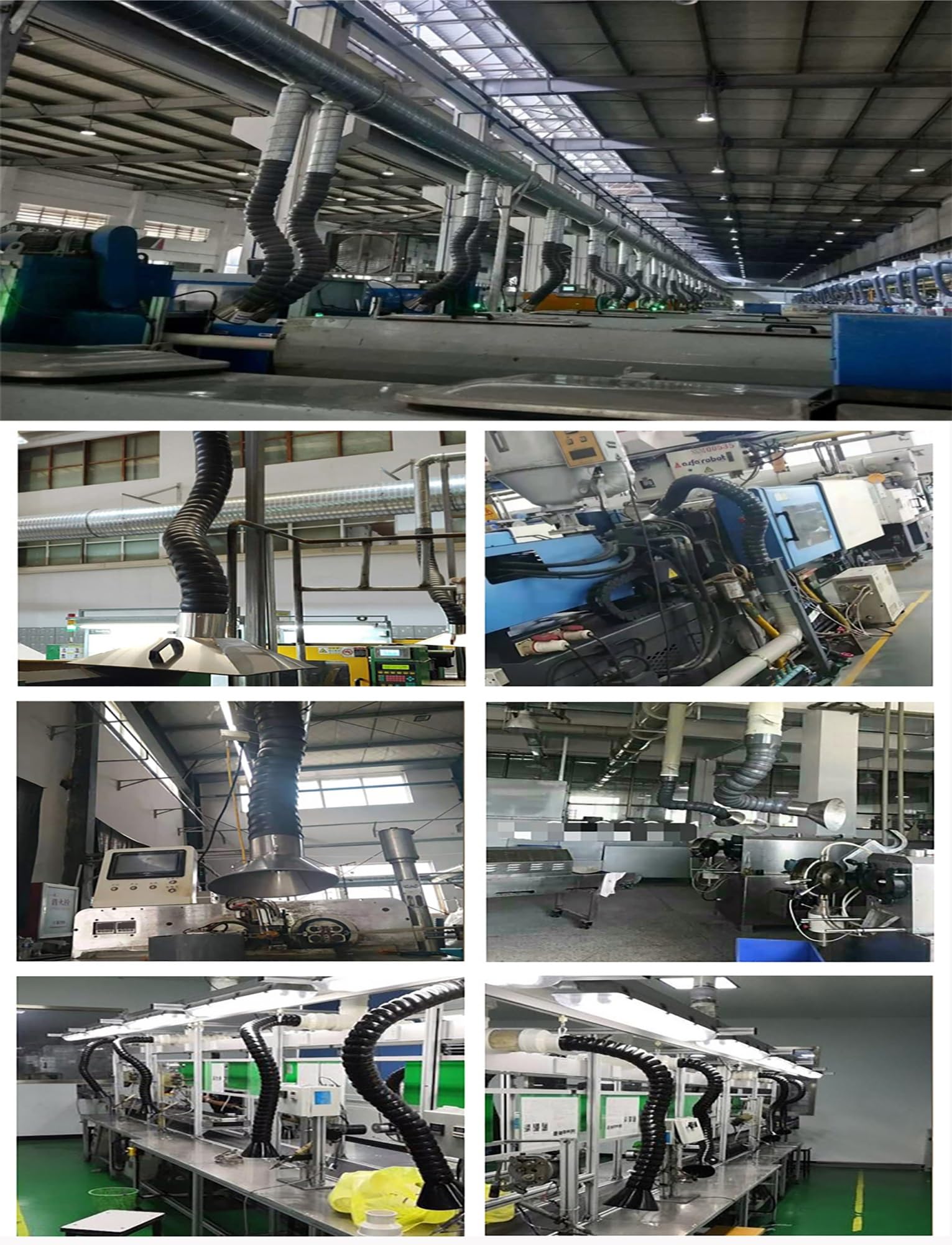 Lar - Tubo flessibile per aspirazione fumi di saldatura, 200 mm x 200 cm, tubo di ventilazione industriale con cappuccio in acciaio inox, per filtrazione dell'aria in fabbriche e officine