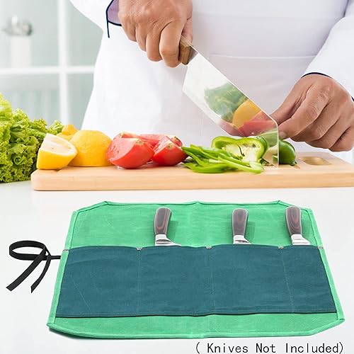 Miniatura 6 de Bolsa de rollo para cuchillos, resistente 16 onzas, bolsas de lona encerada para cuchillos (4 ranuras y tela anticortes), rollo de almacenamiento de