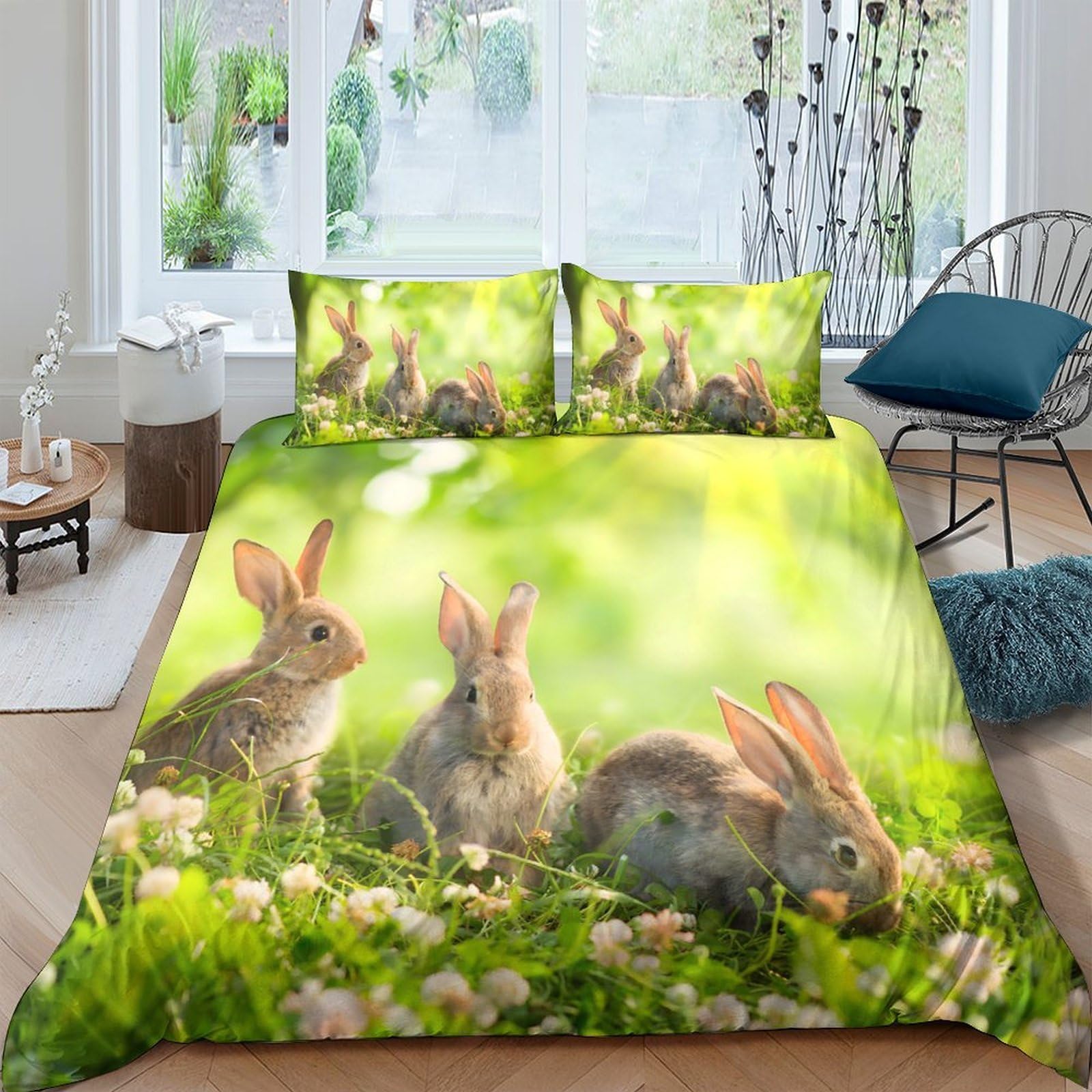 Ctjqhvkz Style-2 3D Printed Bunny Meadow Fitted Sheet Microfiber Soft Bedroom Decor Rabbit Spring Bed Cover Mattress Protection Single（135X200cm）