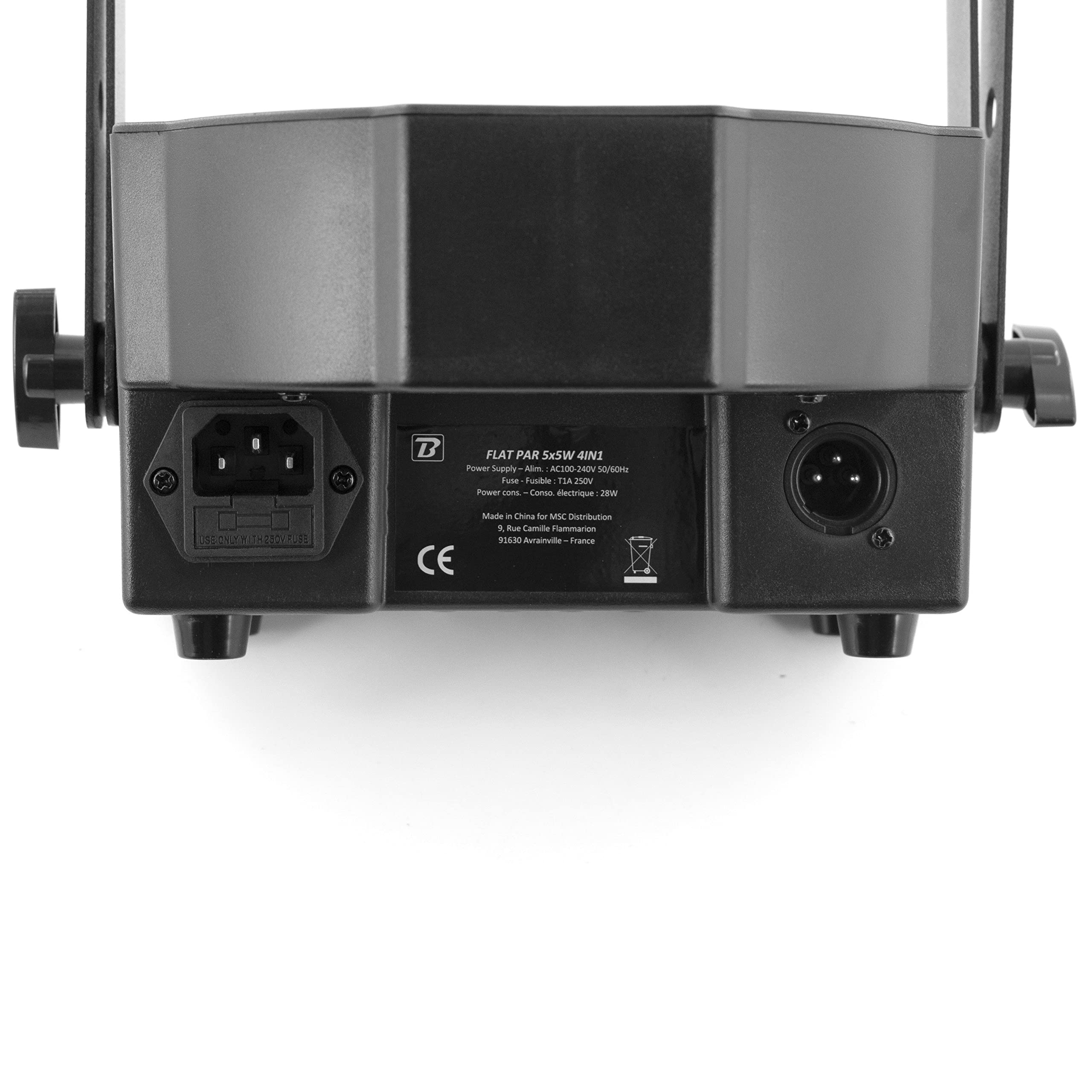 BoomToneDJ FlatPAR 5X5W 4in1 Set RGB-UV Lot de 2 éclairages de scène LED multicolores avec DMX 512. Modes automatique, détection musicale. Télécommande IR incluse. Link alimentation. Sac de transport.