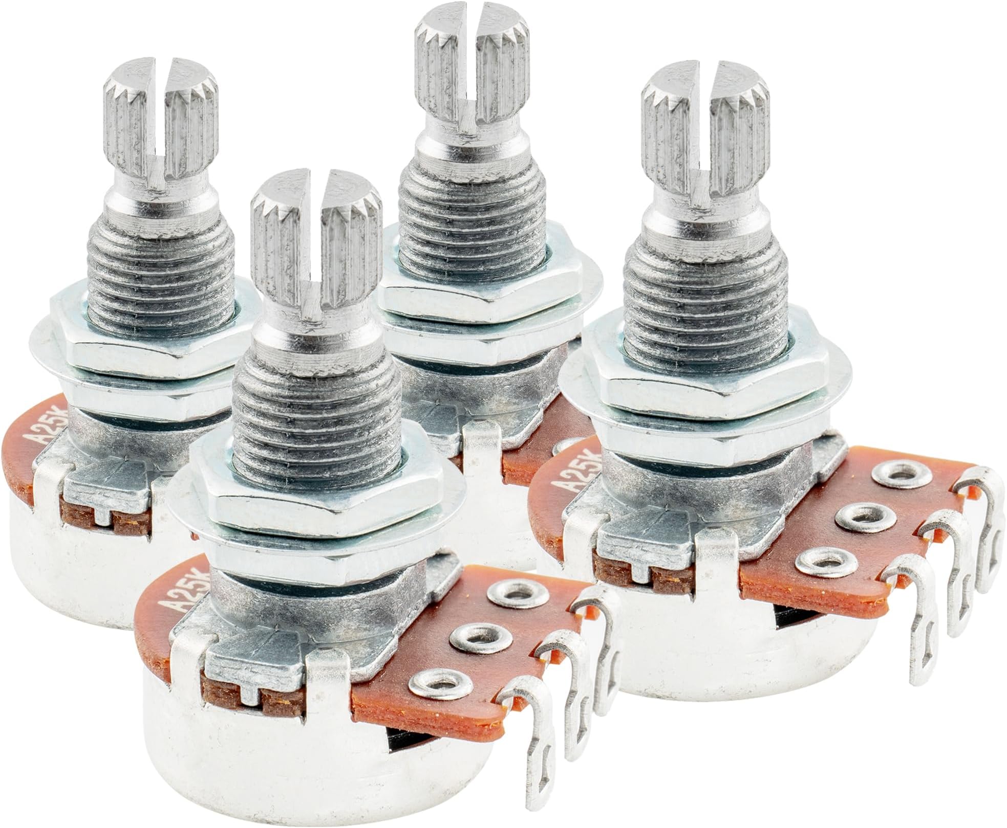 Alpha A25K Mini Pots Metric Split Standard Shaft 9.5mm Audio Taper Potentiometers for Active Pickups Electric Guitar Bass (Set of 4)