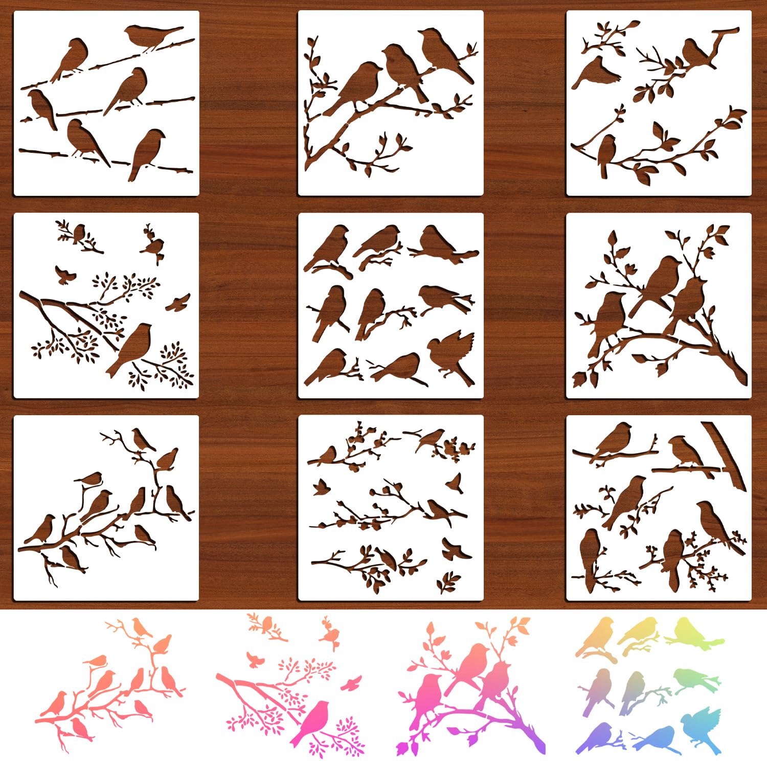 Bird Stencils, 9 Pcs Stencils for Crafts Reusable Wall Brick Painting Template for Painting DIY Art Crafts Scrapbook Wall Décor
