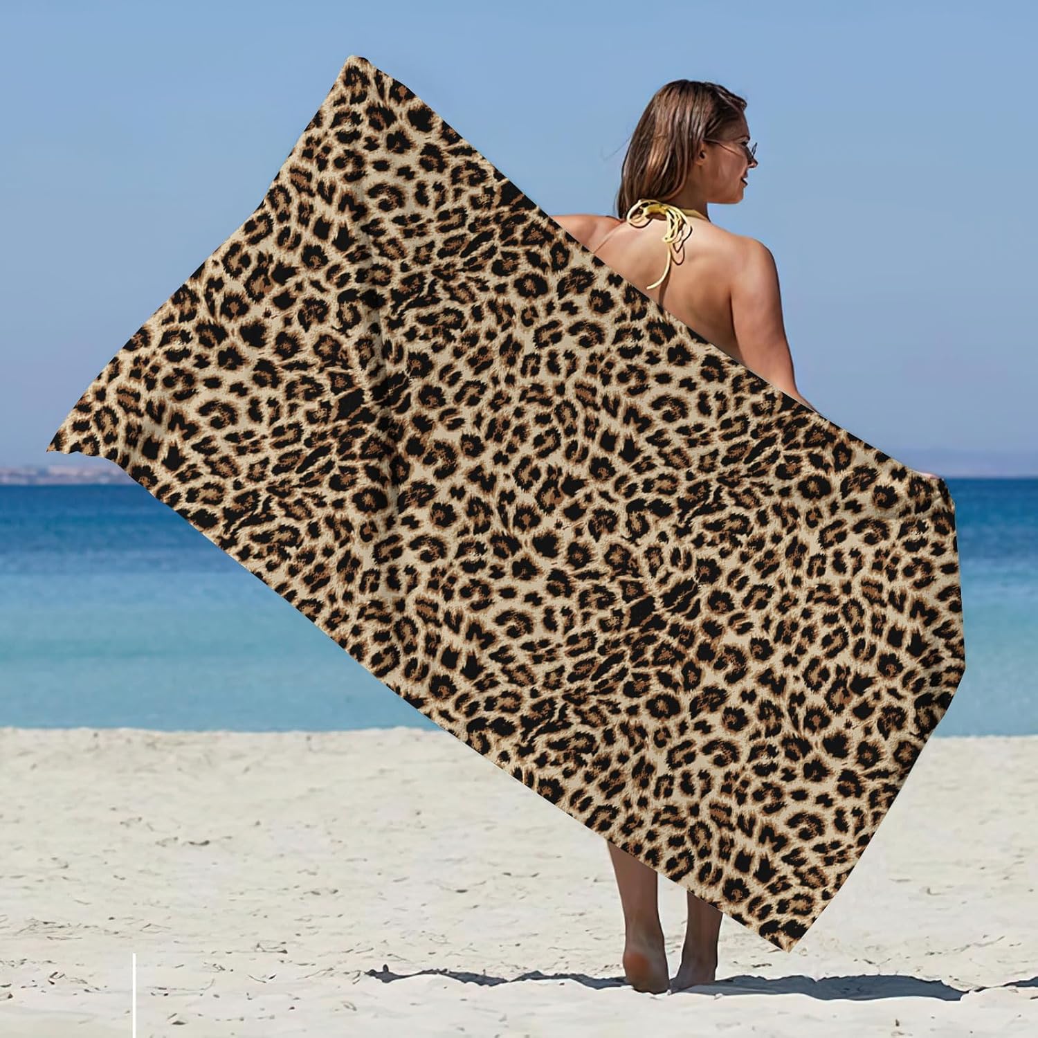 Irisbell Cotton Beach Towel 63 x 32 inch Large Sand Free Towels for Travel,Quick Dry Absorbent Swimming Beach Towels for Pool Yoga Gym Camping (Leopard) - Image 3