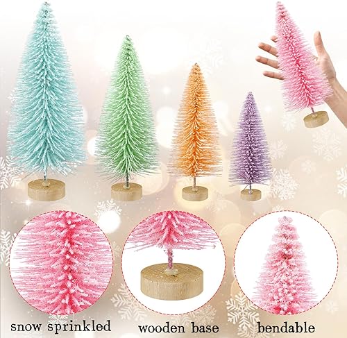 Miniatura 4 de Soulchen 12 piezas mini árboles de Navidad pastel de 4 a 10 pulgadas, color rosa Canyland centros de mesa de pueblo de Navidad, decoración de mesas,