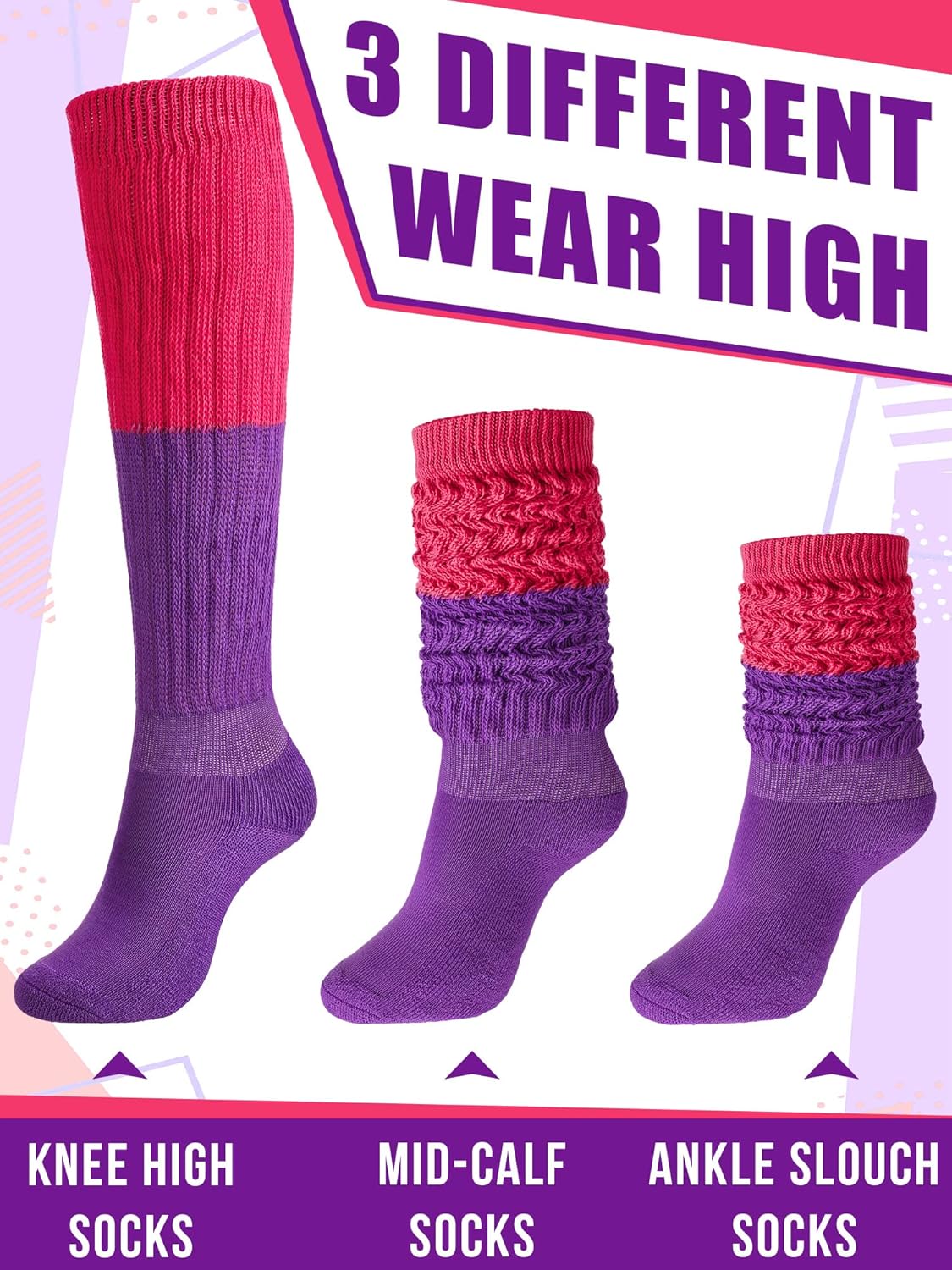 Janmercy 4 Pairs Slouch Socks for Women Bulk Stacked Boot 80s 90s Neon Slouch Knit Scrunchie Socks - Image 4