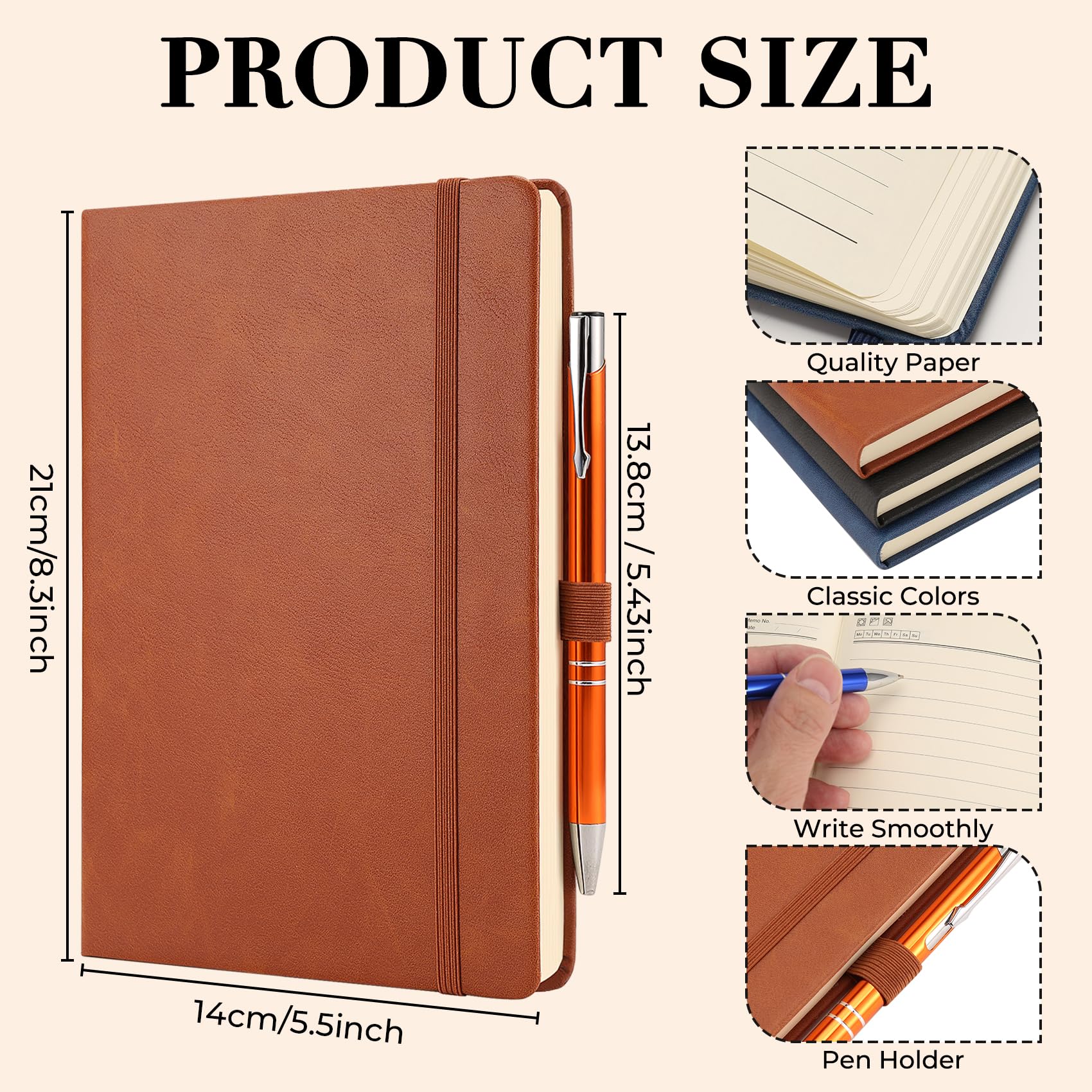 Giyofom Notepad and Pen, A5 Notebook, 3 Pack Journal 160 Pages 80 GSM Hardback Notepad with 3 Pens, Lined Pages and Pen Loop - Image 2