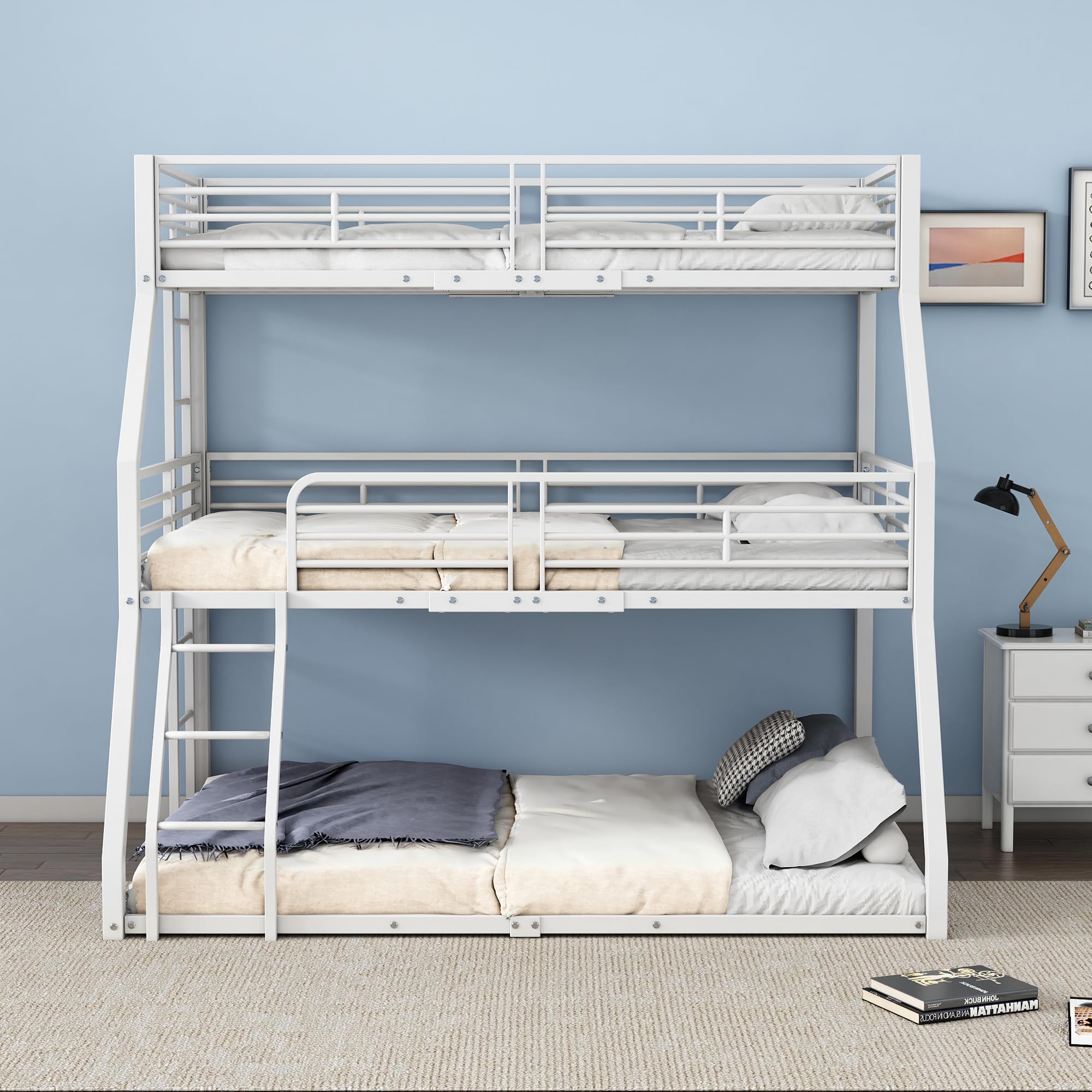 Stapelbed, 90 x 200 cm, metalen bedframe, ijzeren bed, drievoudig stapelbed, voor kinderen, jongeren en volwassenen (wit Stapelbed, 90 x 200 cm, metalen bedframe, ijzeren bed, drievoudig stapelbed, voor kinderen, jongeren en volwassenen (wit