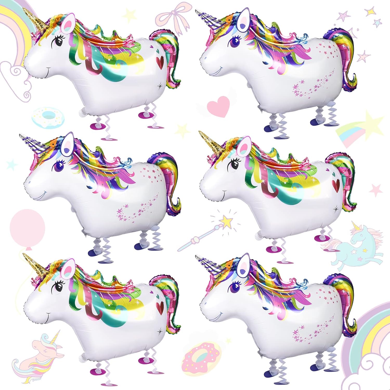 Zomiboo 6 Pcs Inflatable Unicorn Balloons Rainbow Standing Unicorn Toy for Themed Birthday Party Decorations Pool Fun, 23 x 16 Inch